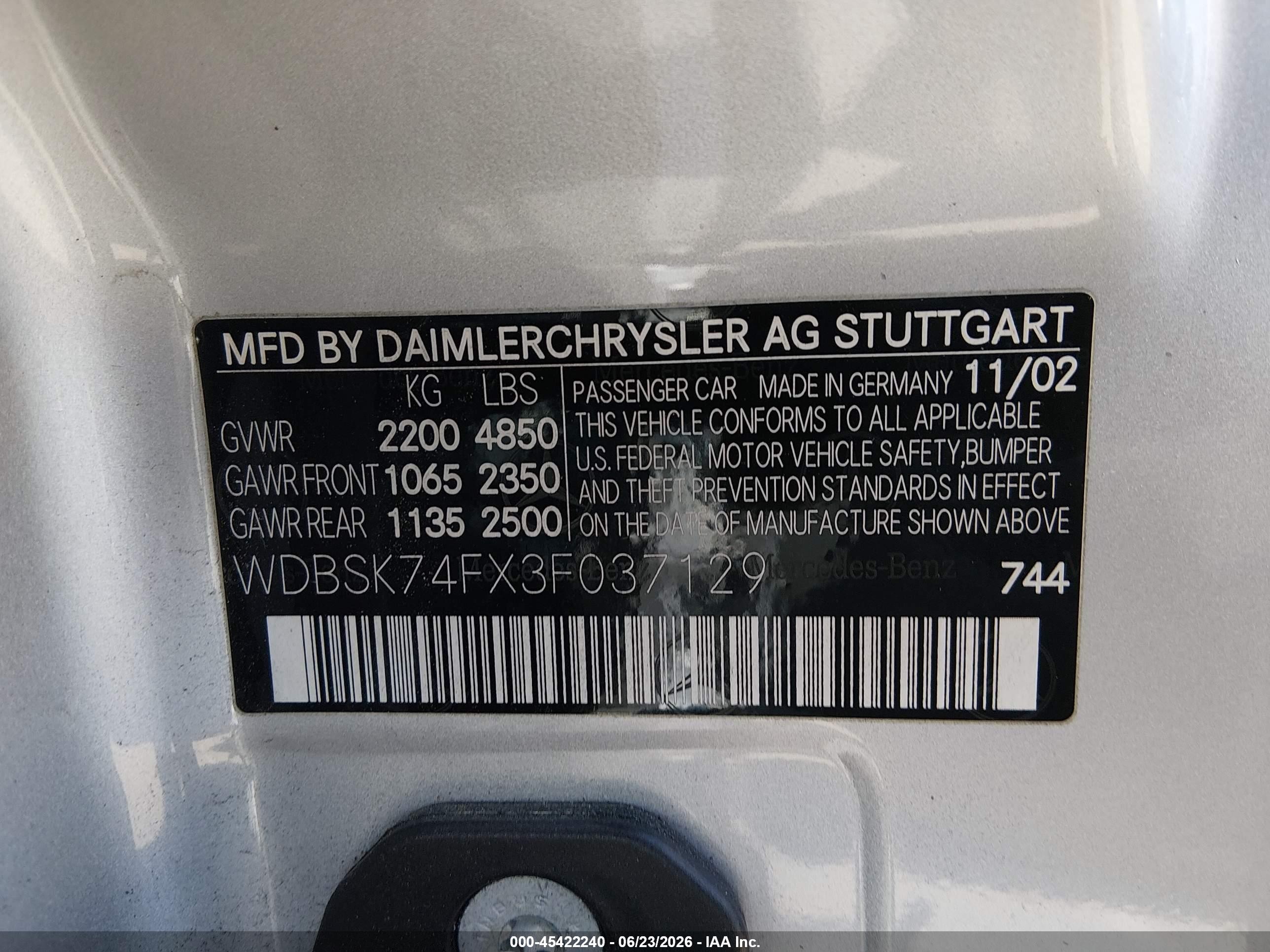 2003 Mercedes-benz Sl 55 Amg   Silver vin: WDBSK74FX3F037129