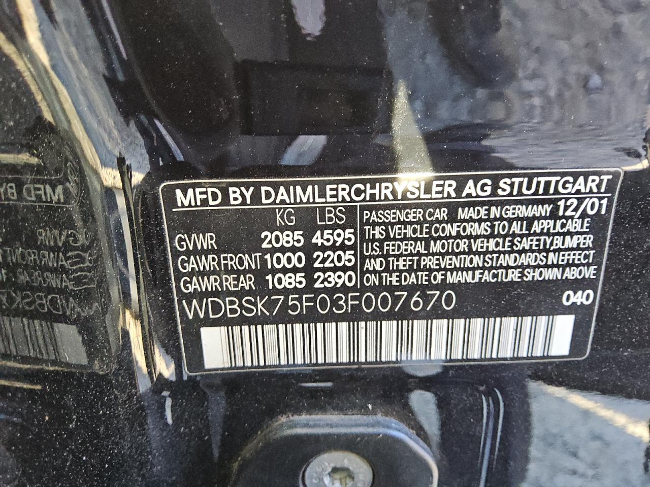 2003 Mercedes-benz Sl 500r Black vin: WDBSK75F03F007670