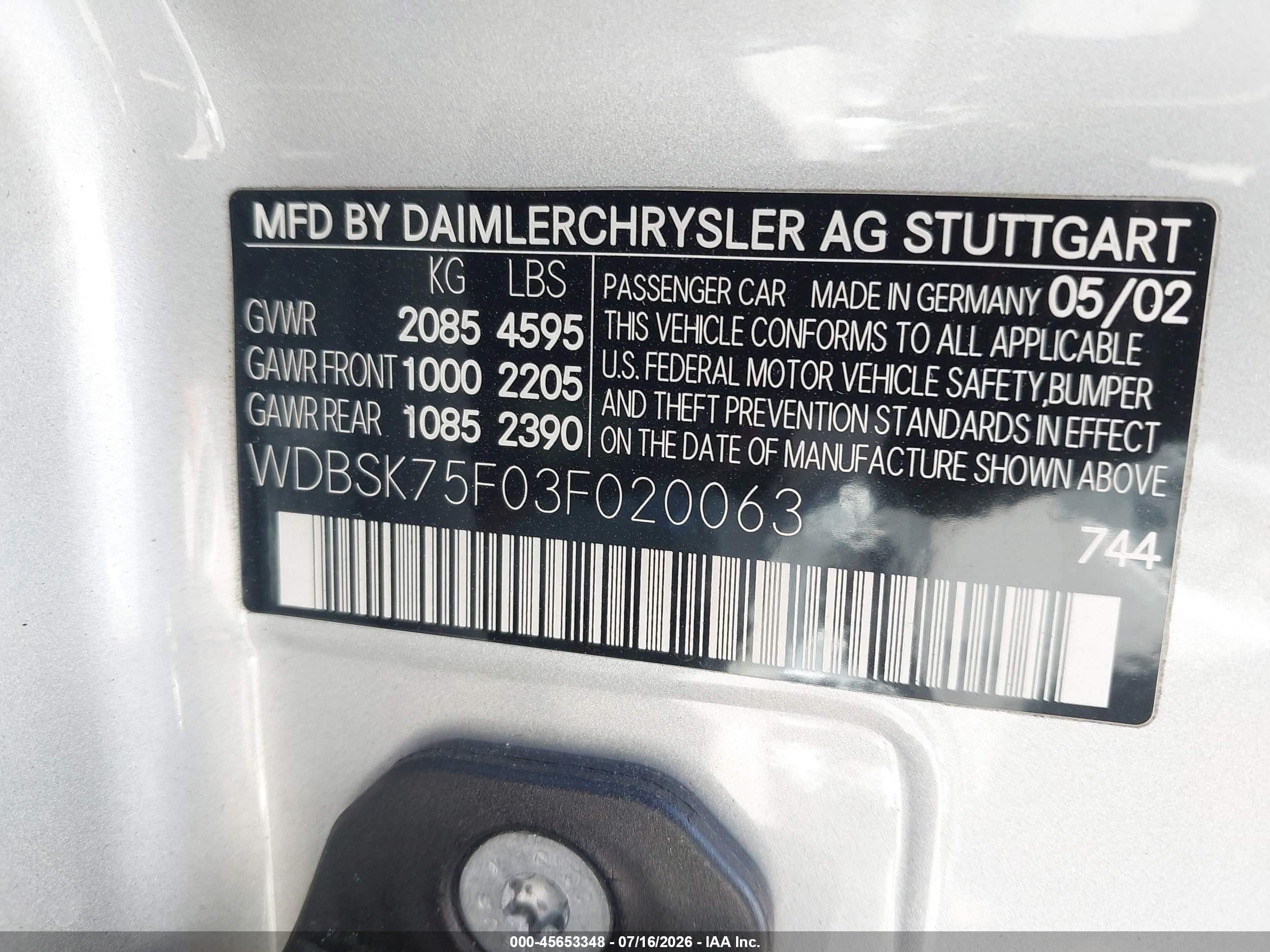 2003 Mercedes-benz Sl 500 Silver vin: WDBSK75F03F020063