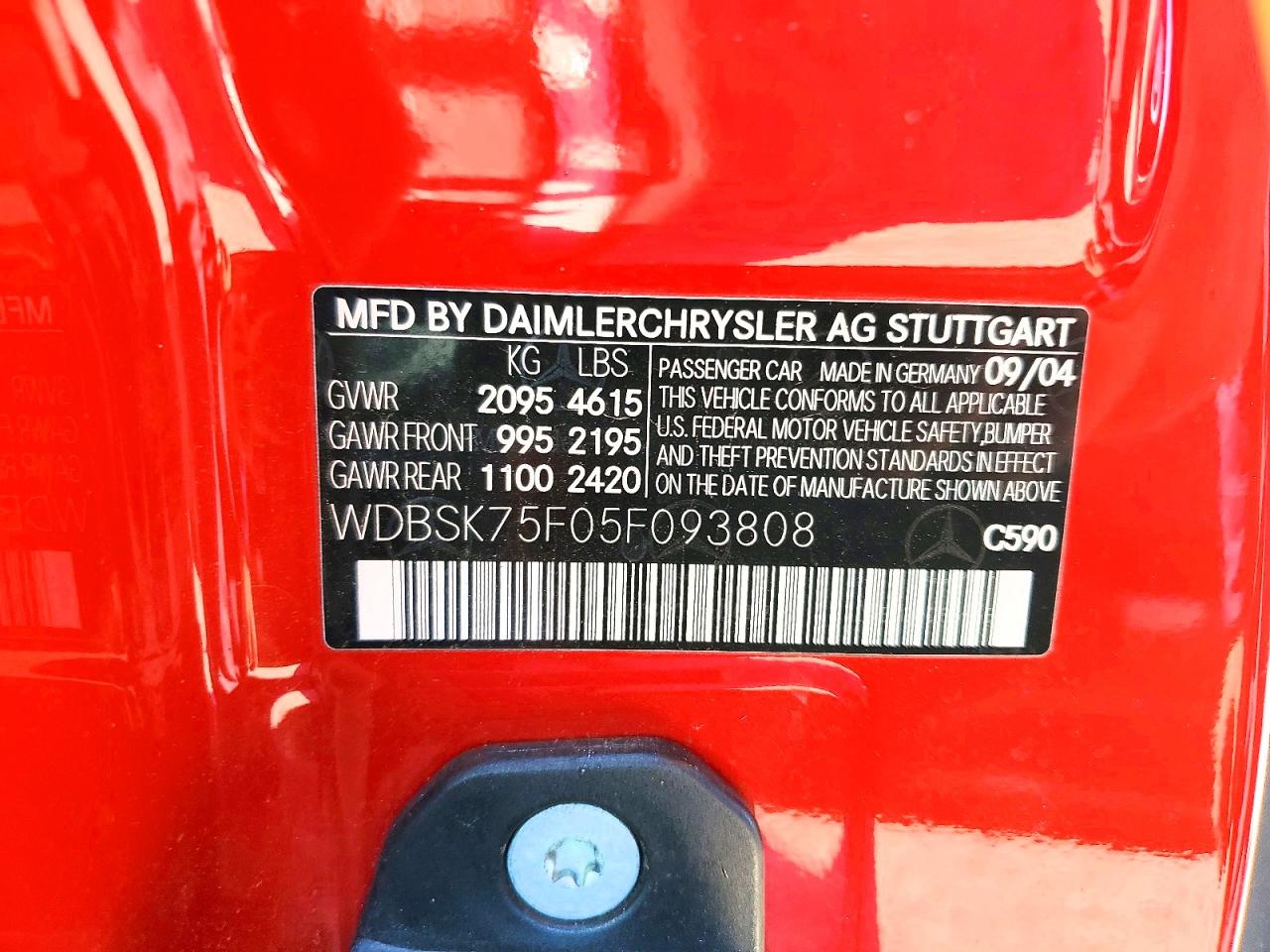2005 Mercedes-benz Sl 500 Red vin: WDBSK75F05F093808