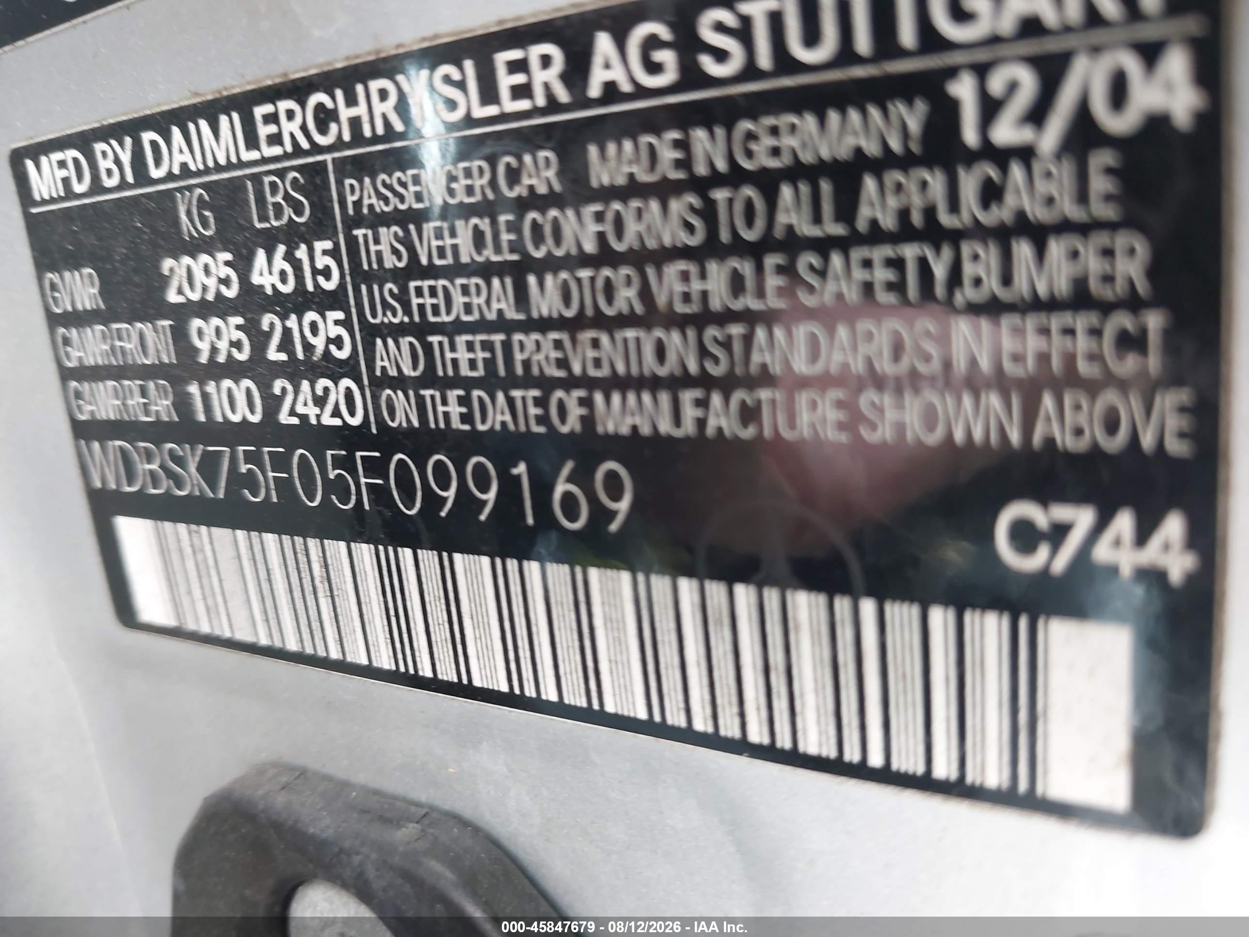 2005 Mercedes-benz Sl 500   Silver vin: WDBSK75F05F099169