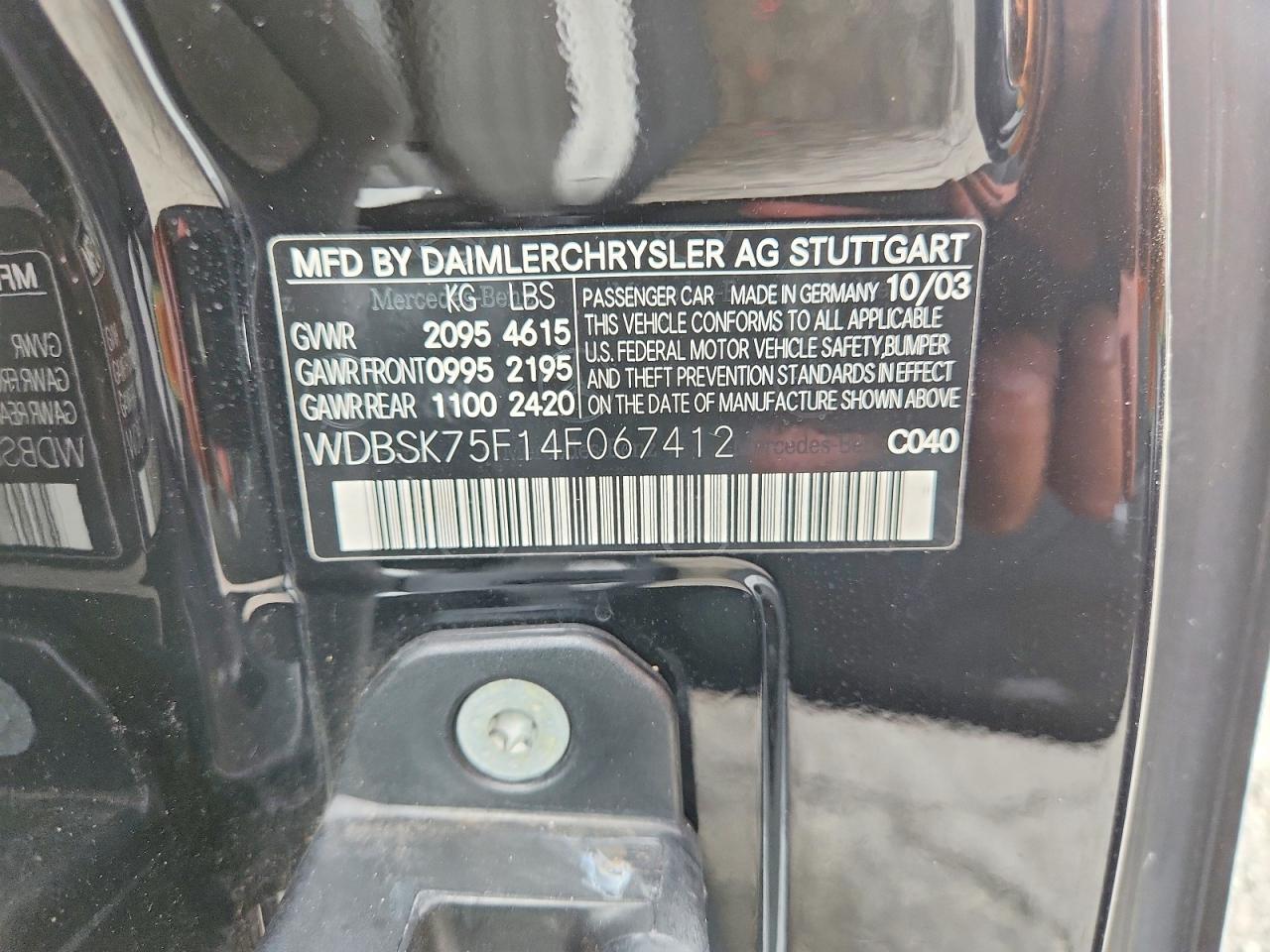 2004 Mercedes-benz Sl 500 Черный vin: WDBSK75F14F067412