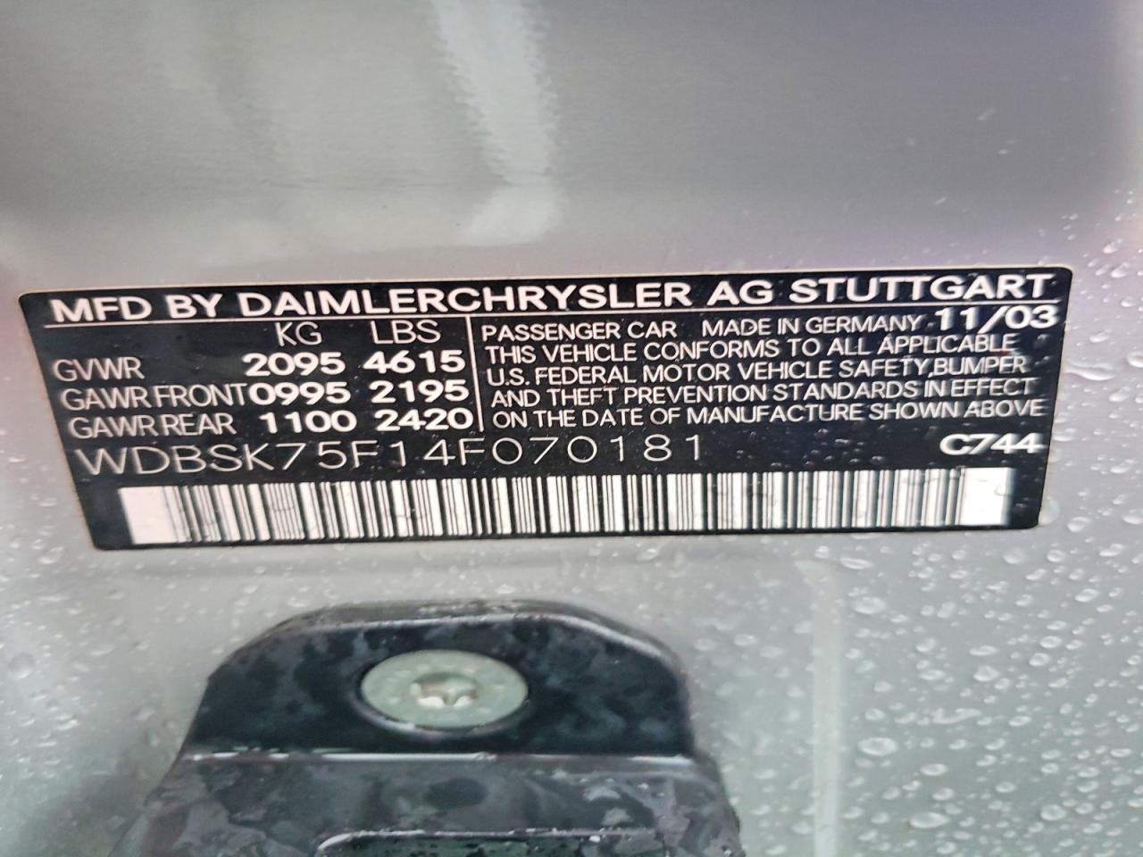 2004 Mercedes-benz Sl 500 Silver vin: WDBSK75F14F070181