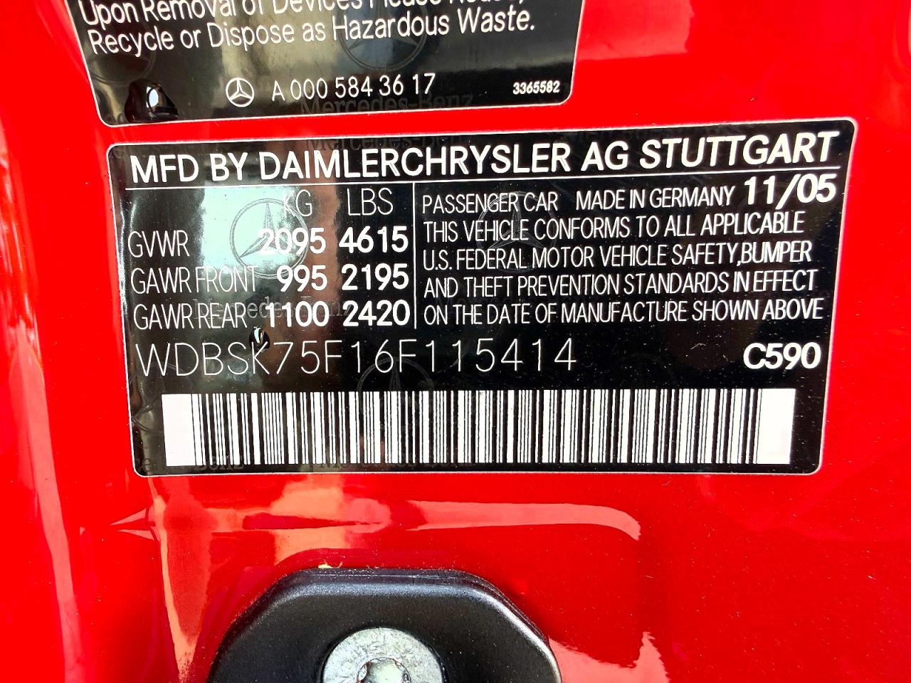 2006 Mercedes-benz Sl 500 Красный vin: WDBSK75F16F115414