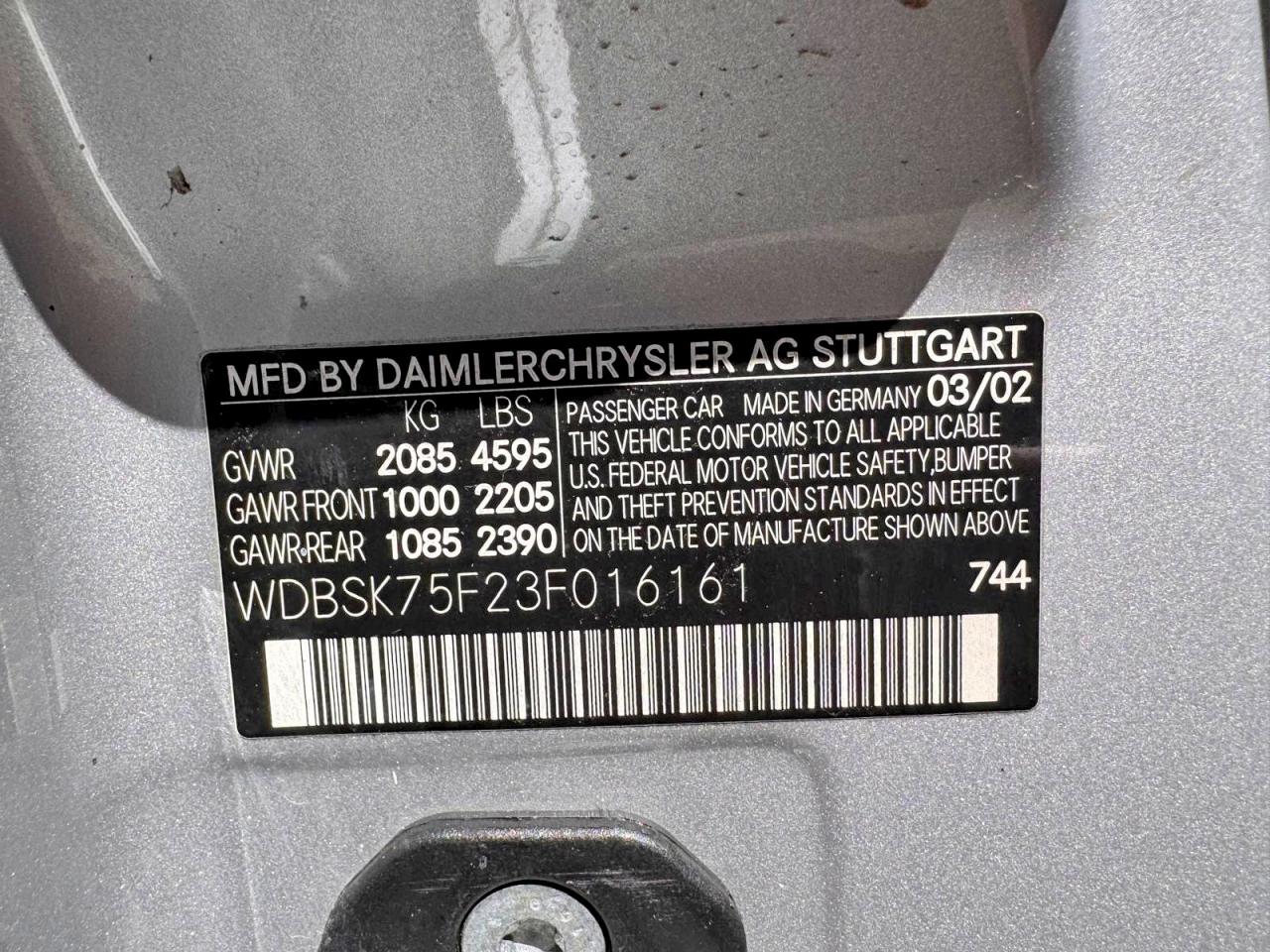 2003 Mercedes-benz Sl 500r Silver vin: WDBSK75F23F016161