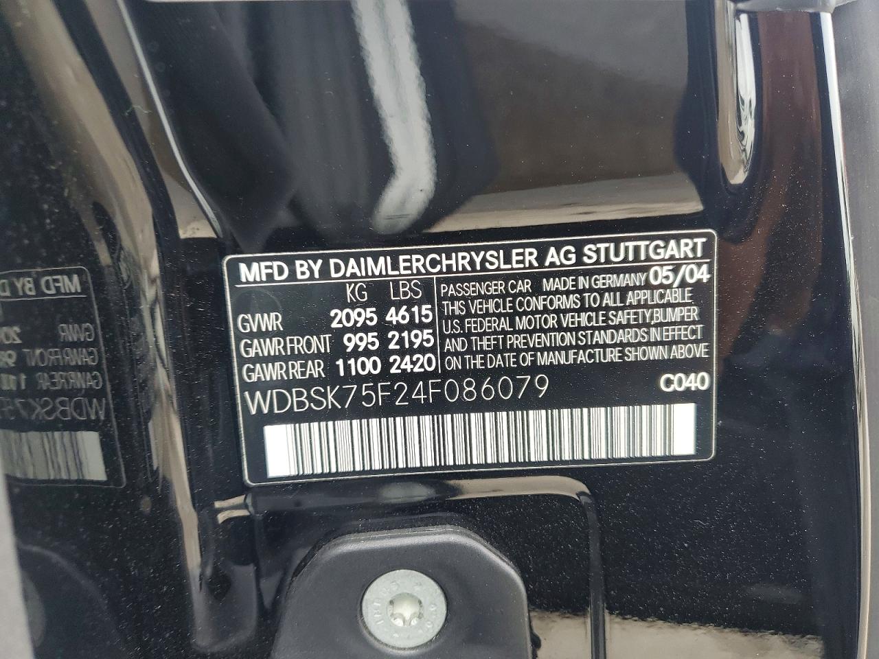 2004 Mercedes-benz Sl 500 Black vin: WDBSK75F24F086079