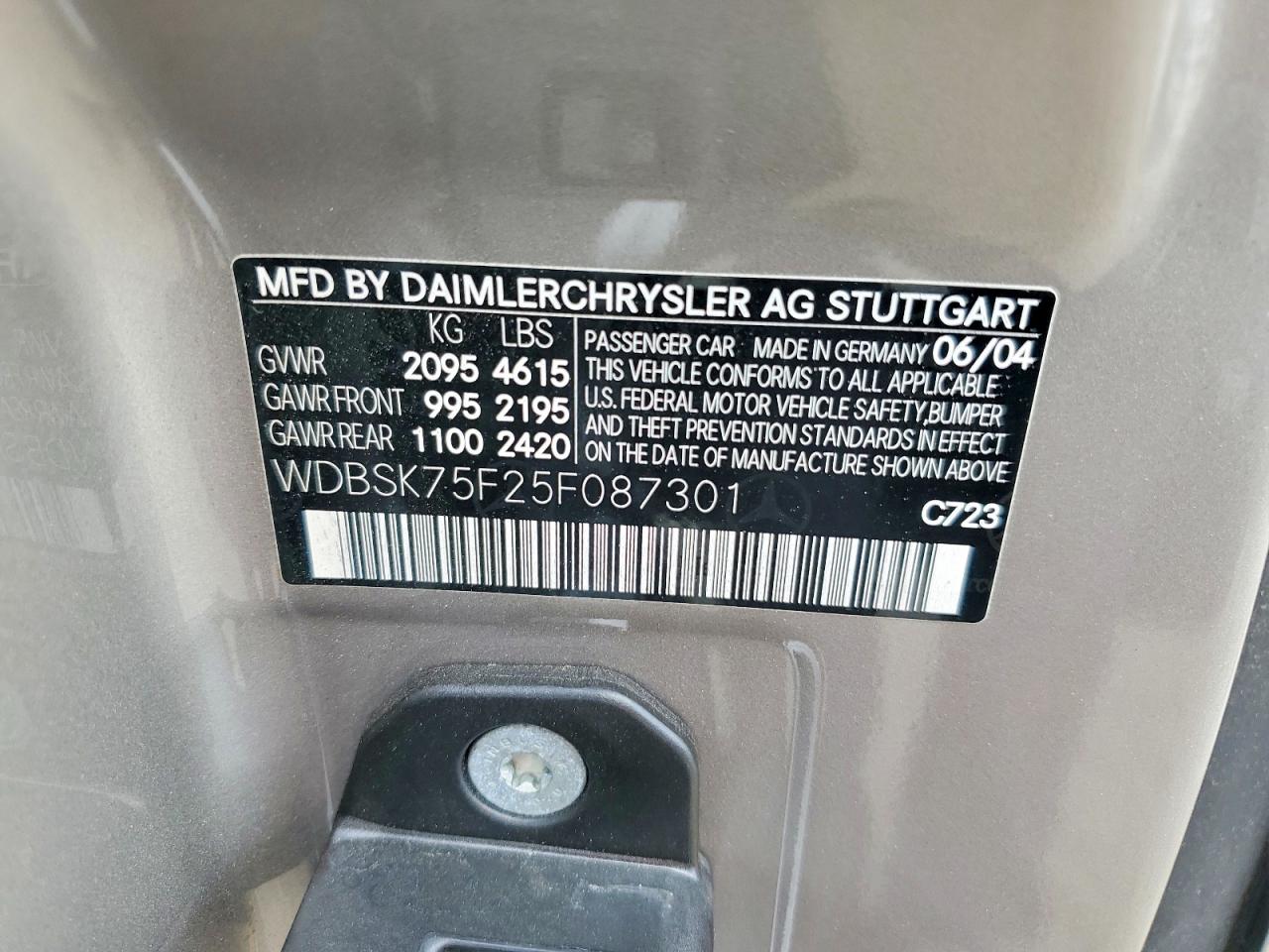 2005 Mercedes-benz Sl 500 Gray vin: WDBSK75F25F087301
