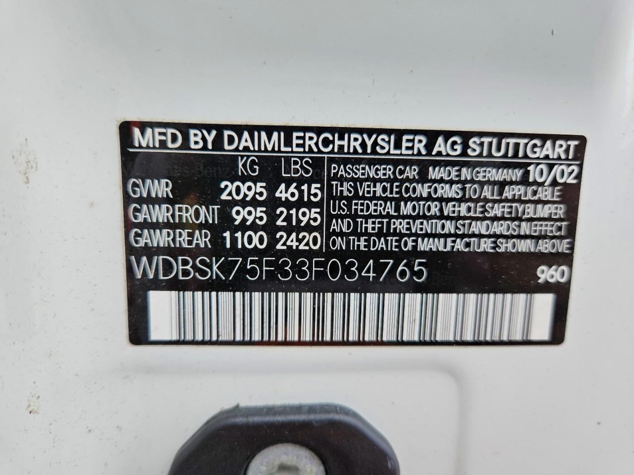 2003 Mercedes-benz Sl 500r White vin: WDBSK75F33F034765