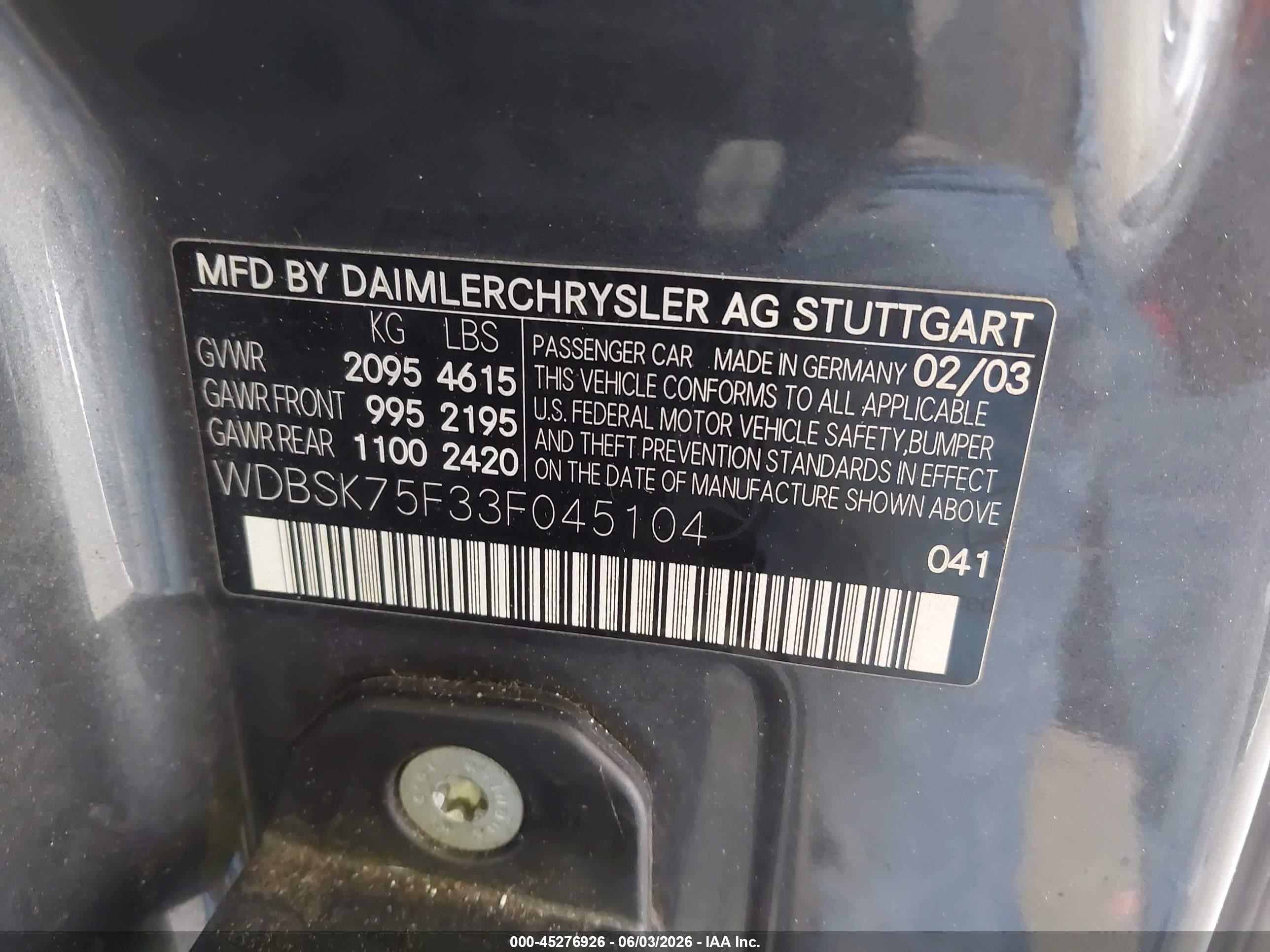 2003 Mercedes-benz Sl 500   Gray vin: WDBSK75F33F045104
