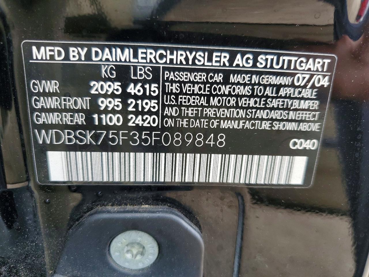 2005 Mercedes-benz Sl 500 Black vin: WDBSK75F35F089848
