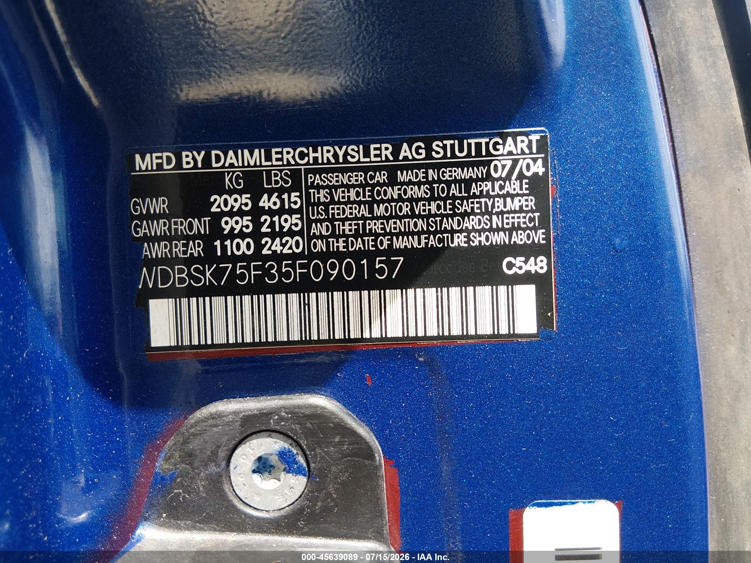 2005 Mercedes-benz Sl 500   Синий vin: WDBSK75F35F090157