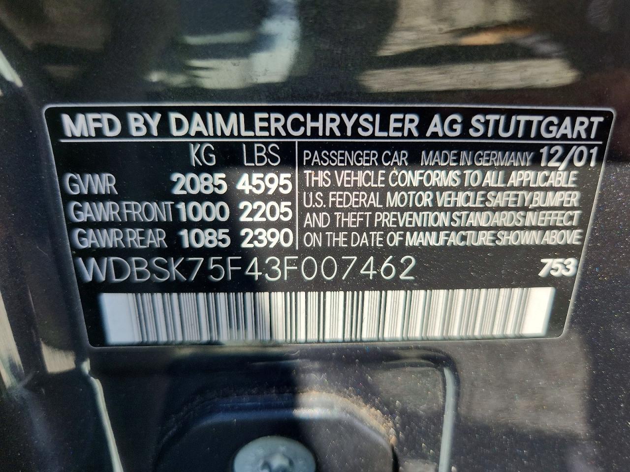 2003 Mercedes-benz Sl-class Серый vin: WDBSK75F43F007462
