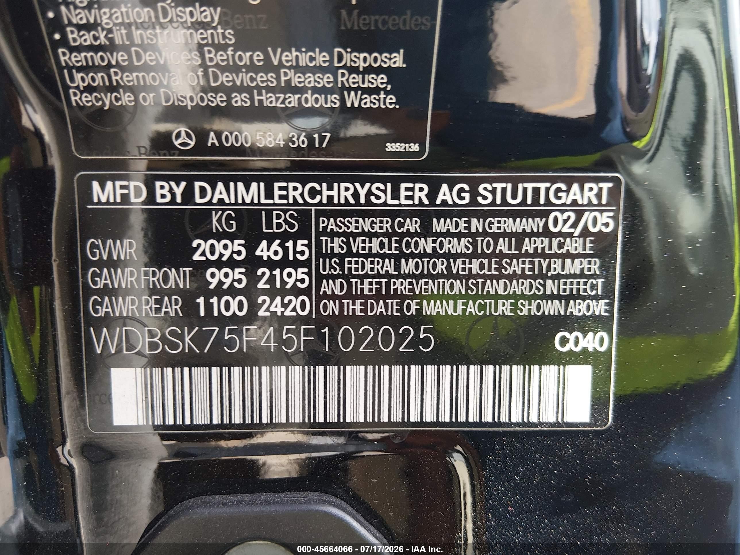 2005 Mercedes-benz Sl 500   Черный vin: WDBSK75F45F102025