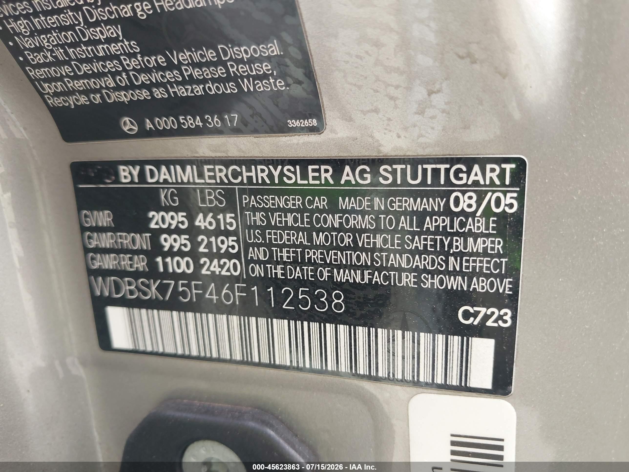 2006 Mercedes-benz Sl 500   Silver vin: WDBSK75F46F112538