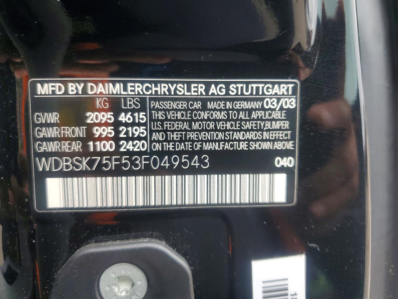 2003 Mercedes-benz Sl 500r Black vin: WDBSK75F53F049543