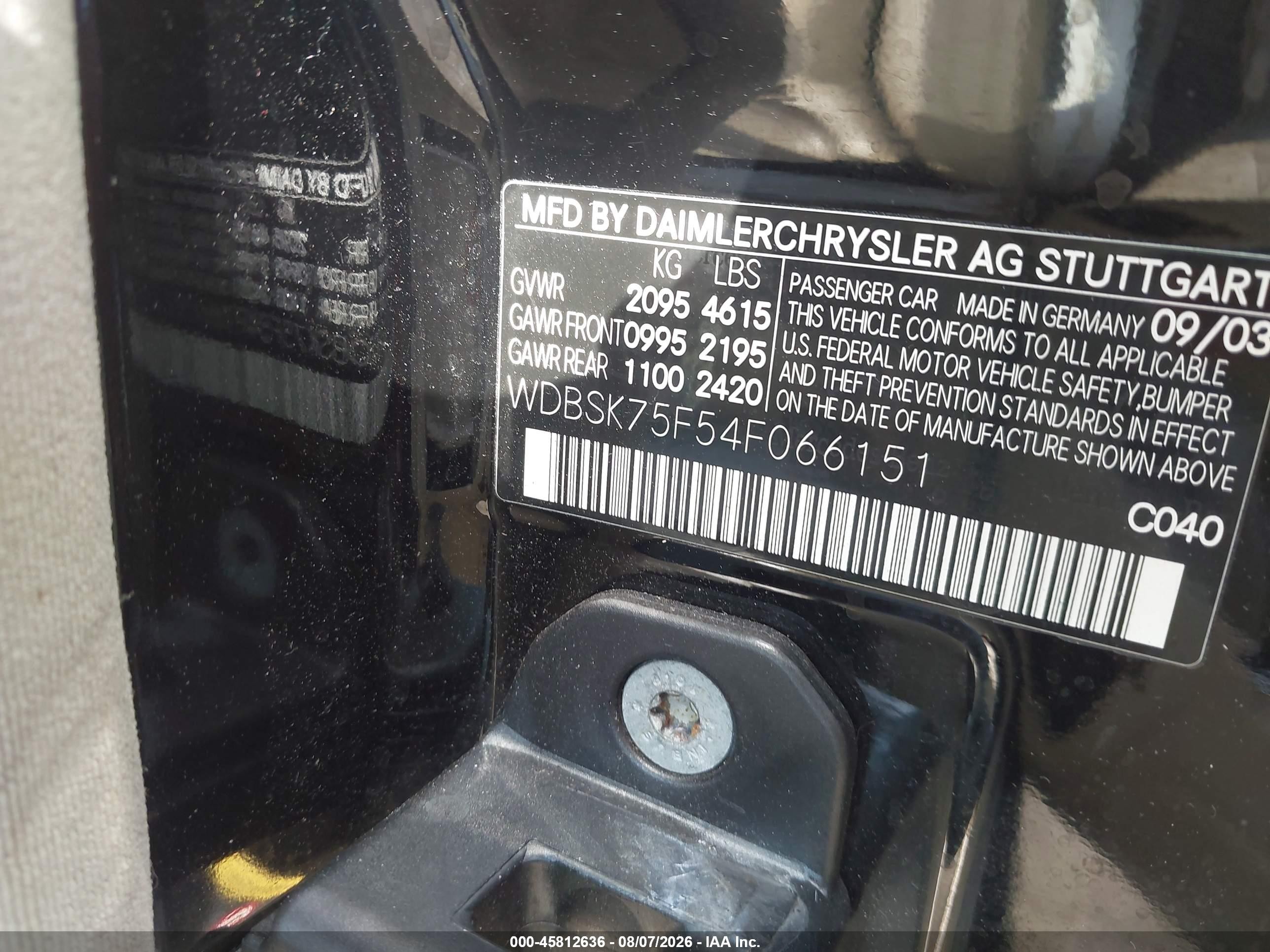 2004 Mercedes-benz Sl 500   Black vin: WDBSK75F54F066151