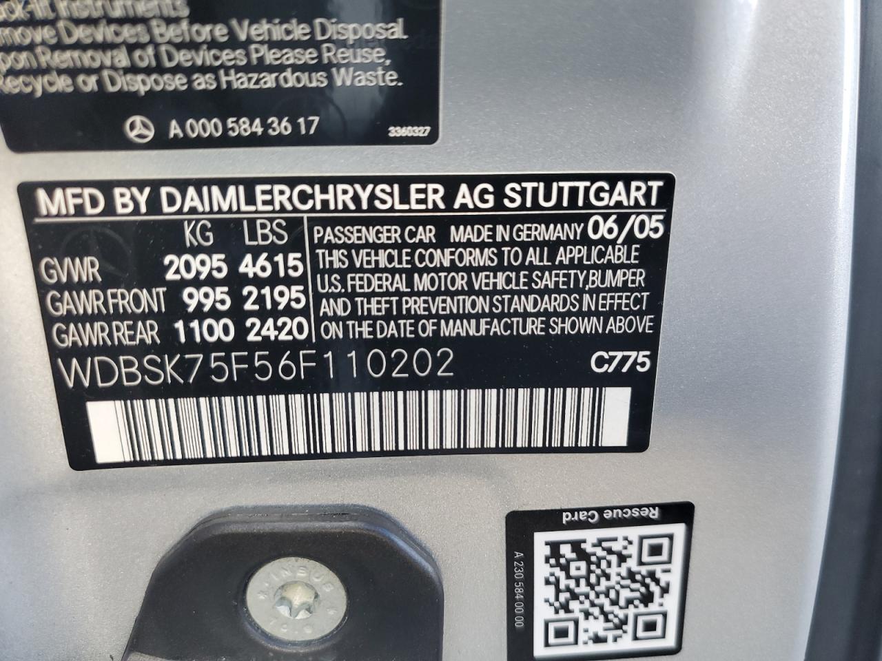2006 Mercedes-benz Sl 500 Серебряный vin: WDBSK75F56F110202