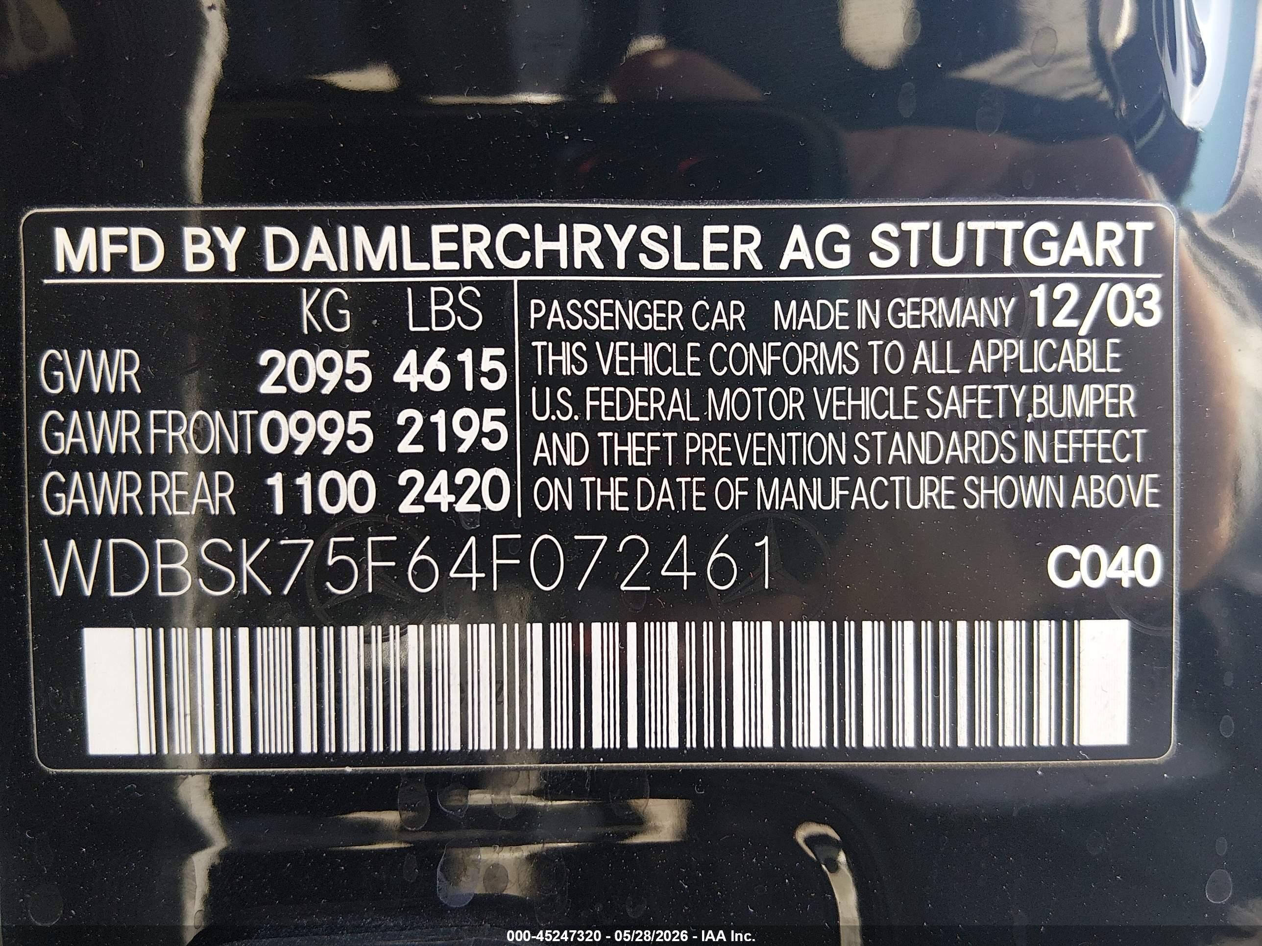 2004 Mercedes-benz Sl 500   Черный vin: WDBSK75F64F072461