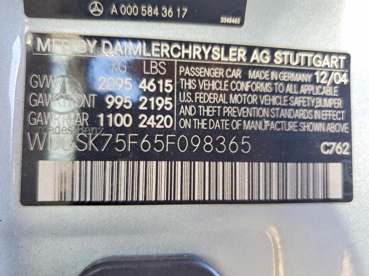 2005 Mercedes-benz Sl 500 Silver vin: WDBSK75F65F098365