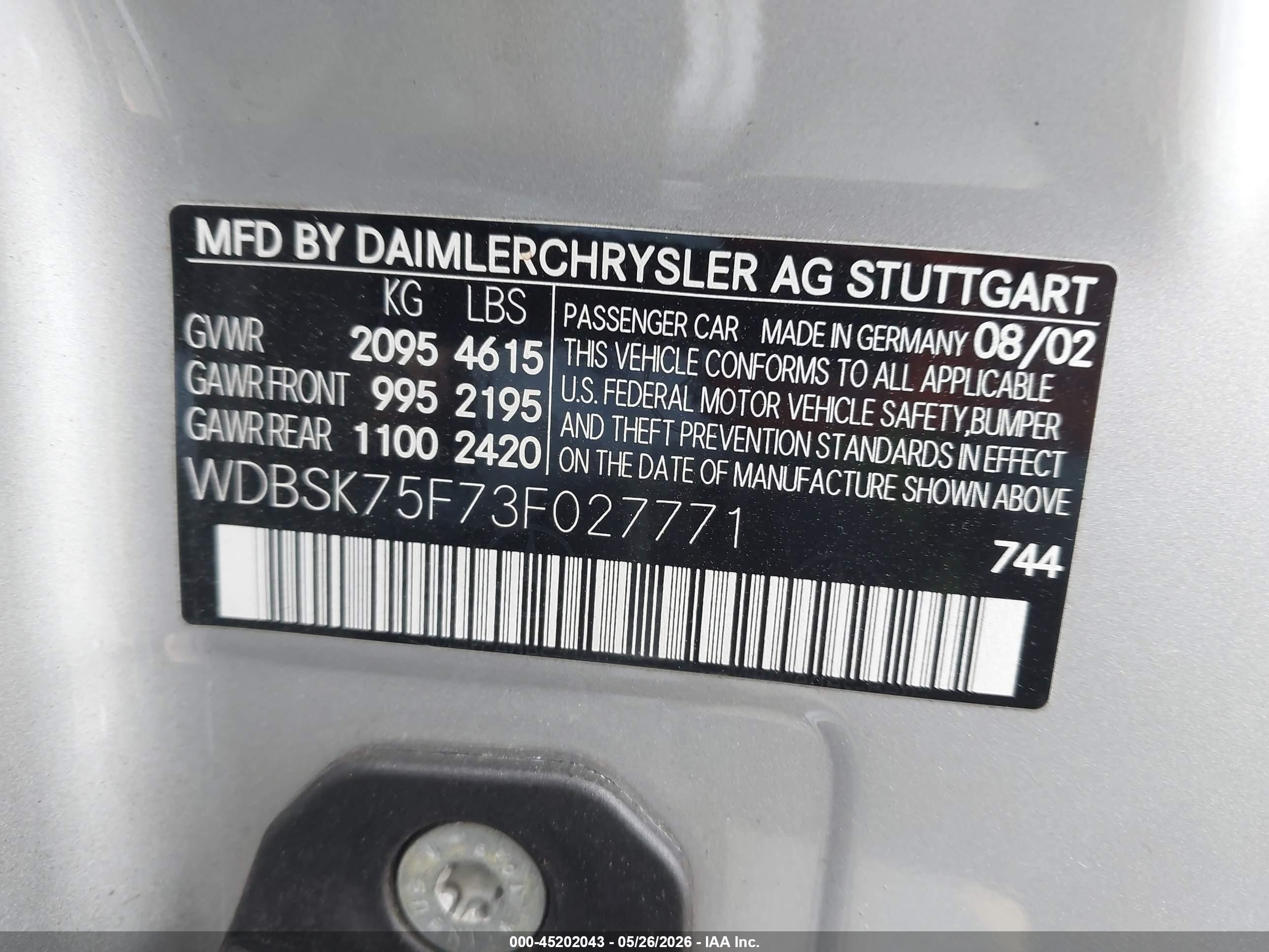 2003 Mercedes-benz Sl 500   Silver vin: WDBSK75F73F027771