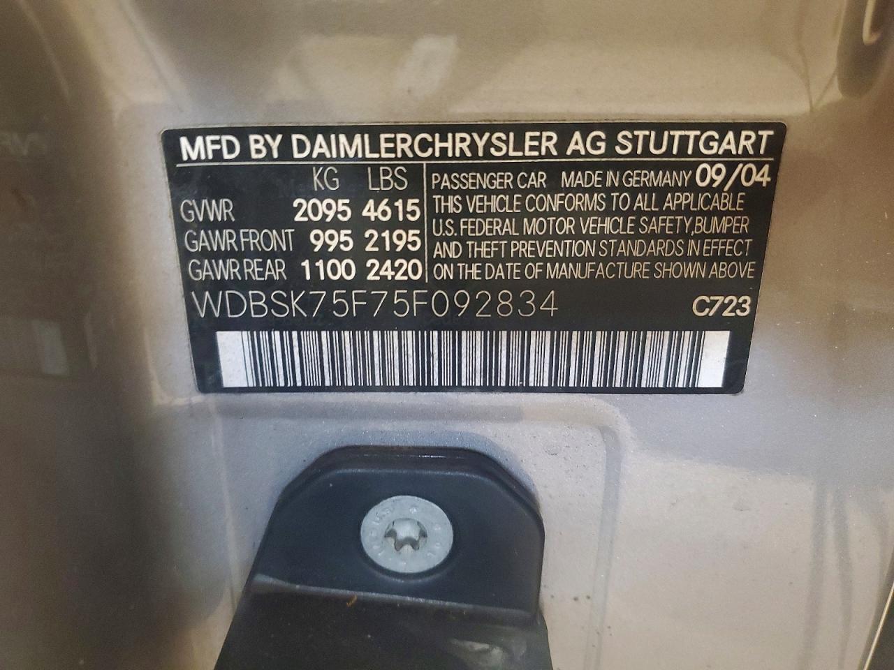 2005 Mercedes-benz Sl 500 Silver vin: WDBSK75F75F092834