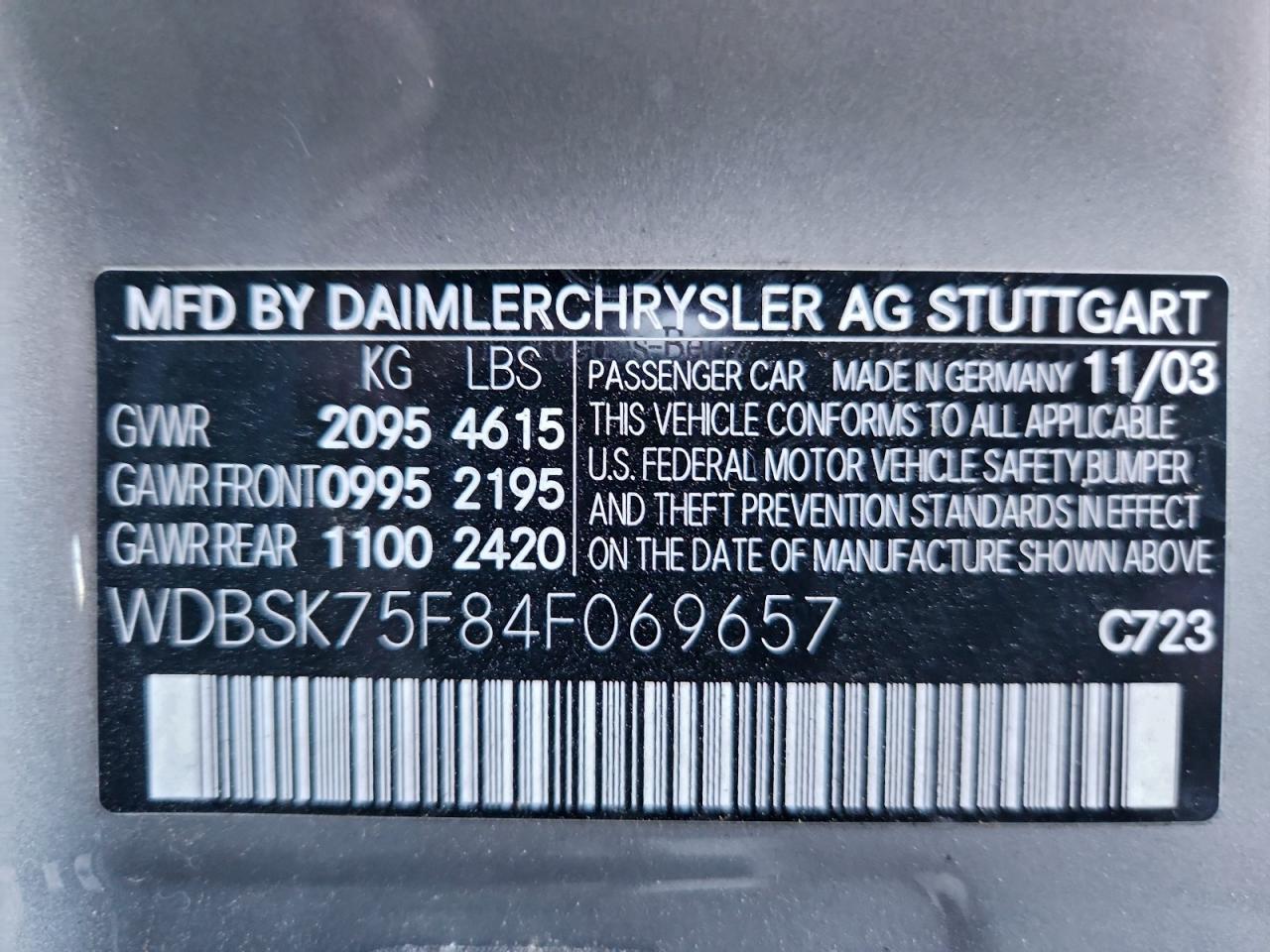 2004 Mercedes-benz Sl 500 Gray vin: WDBSK75F84F069657