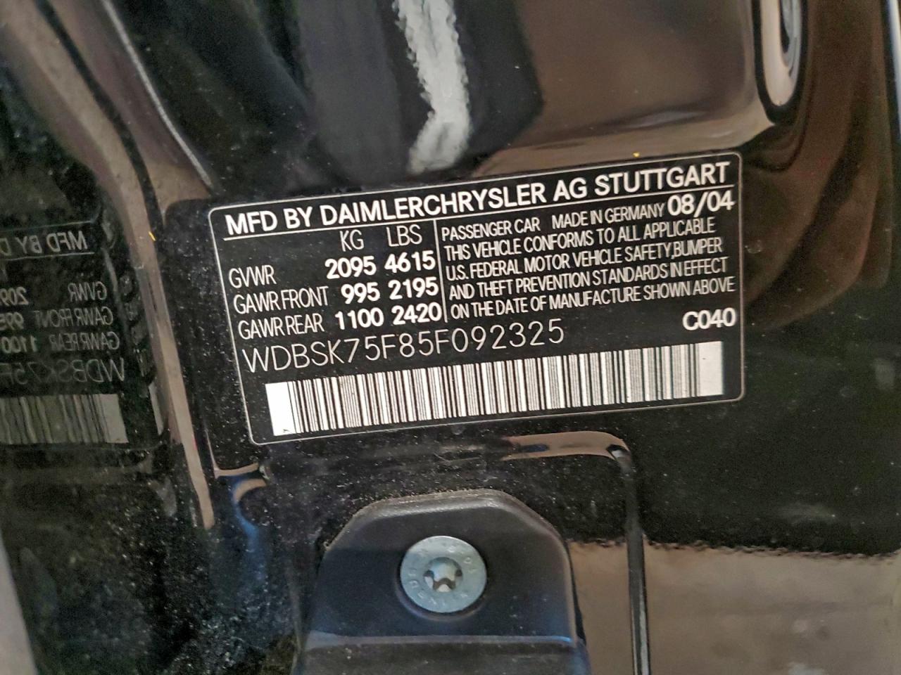 2005 Mercedes-benz Sl 500 Black vin: WDBSK75F85F092325