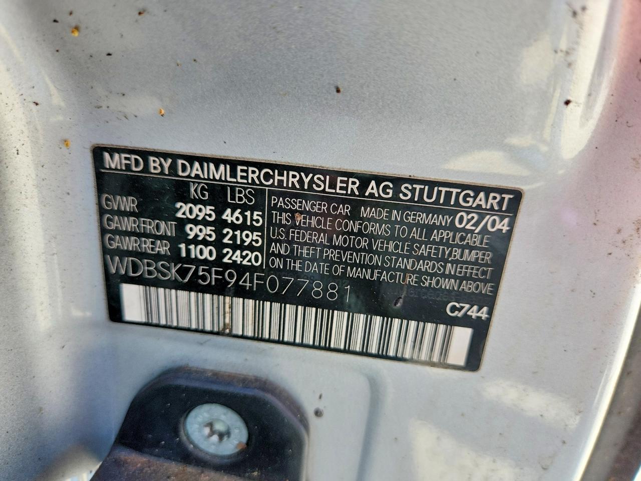2004 Mercedes-benz Sl-class Silver vin: WDBSK75F94F077881