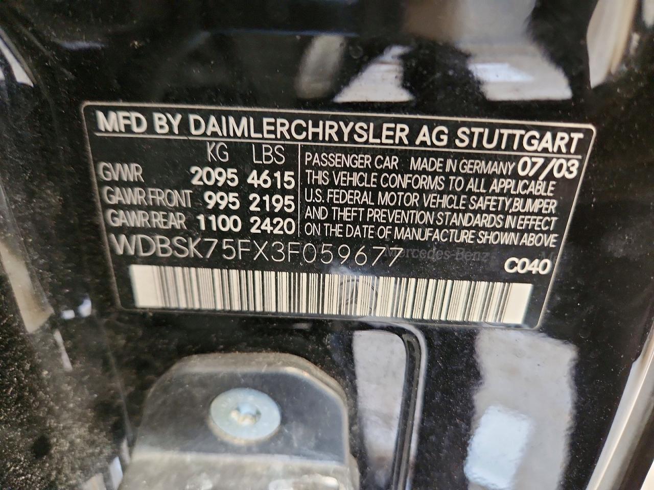 2003 Mercedes-benz Sl 500r Black vin: WDBSK75FX3F059677