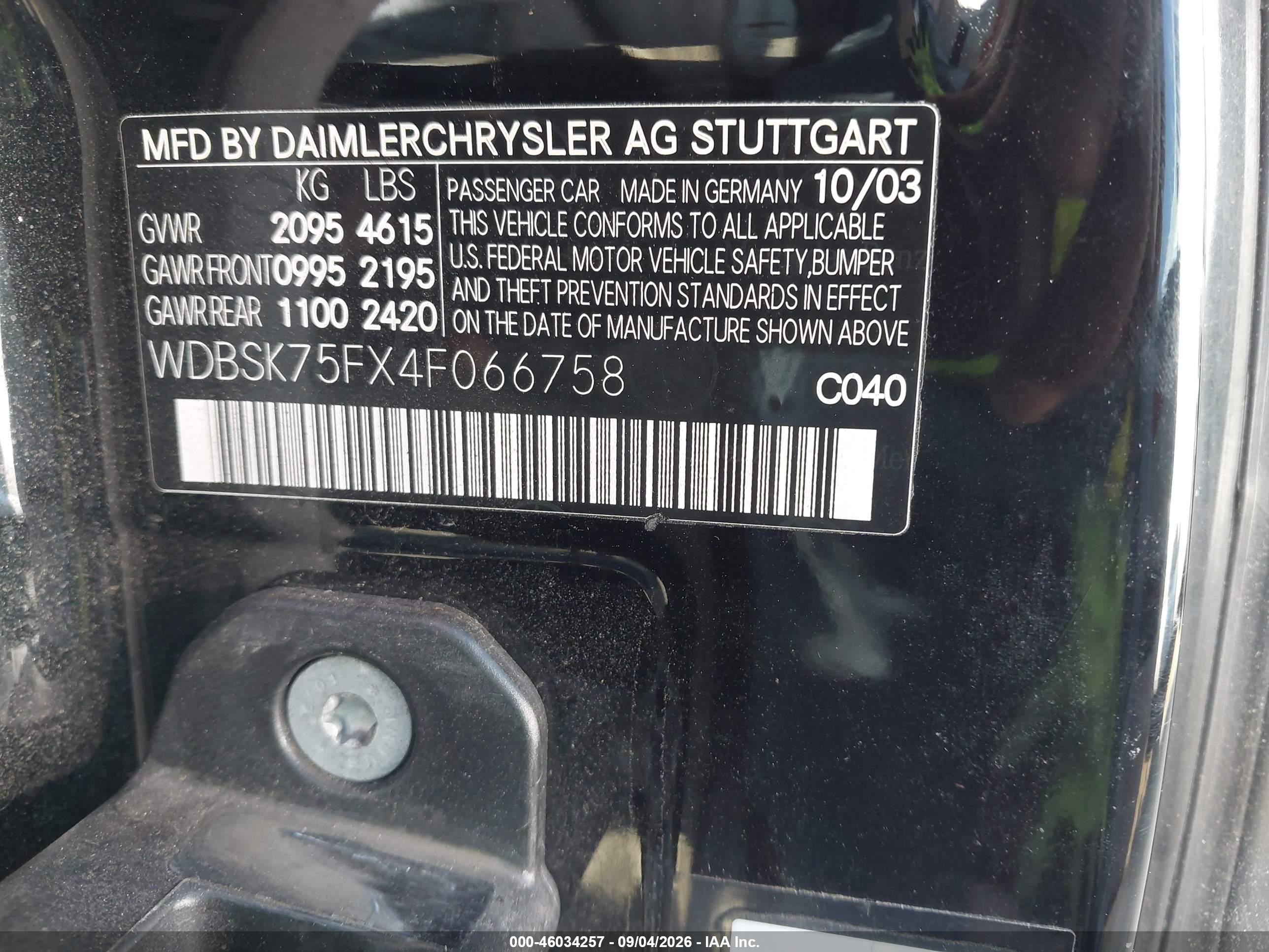 2004 Mercedes-benz Sl 500 Black vin: WDBSK75FX4F066758