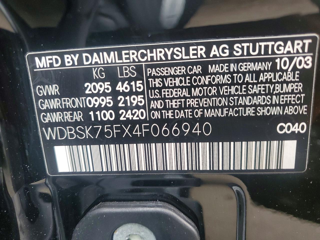 2004 Mercedes-benz Sl 500 Black vin: WDBSK75FX4F066940