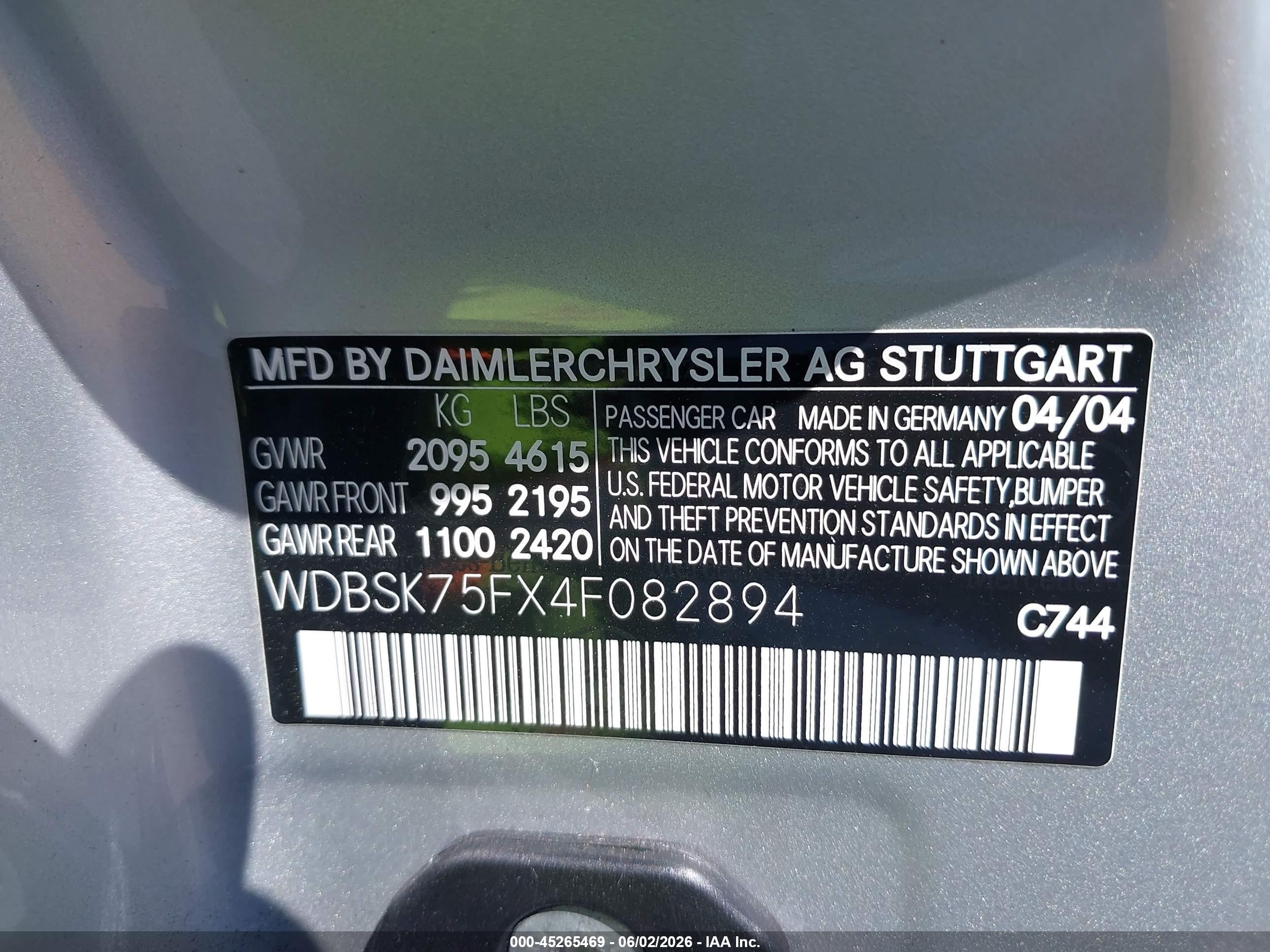 2004 Mercedes-benz Sl 500   Silver vin: WDBSK75FX4F082894