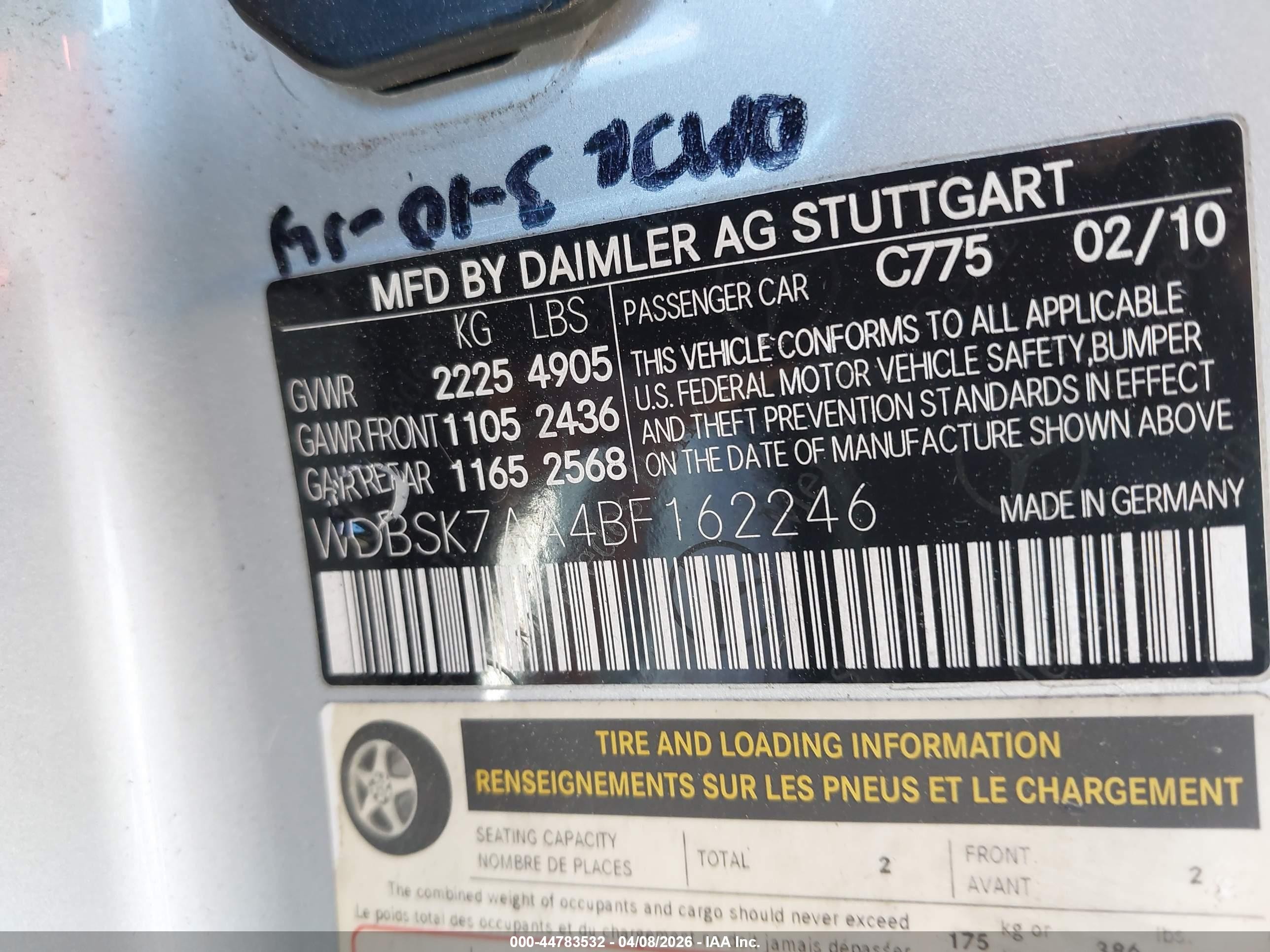 2011 Mercedes-benz Sl 63 Amg   Silver vin: WDBSK7AA4BF162246