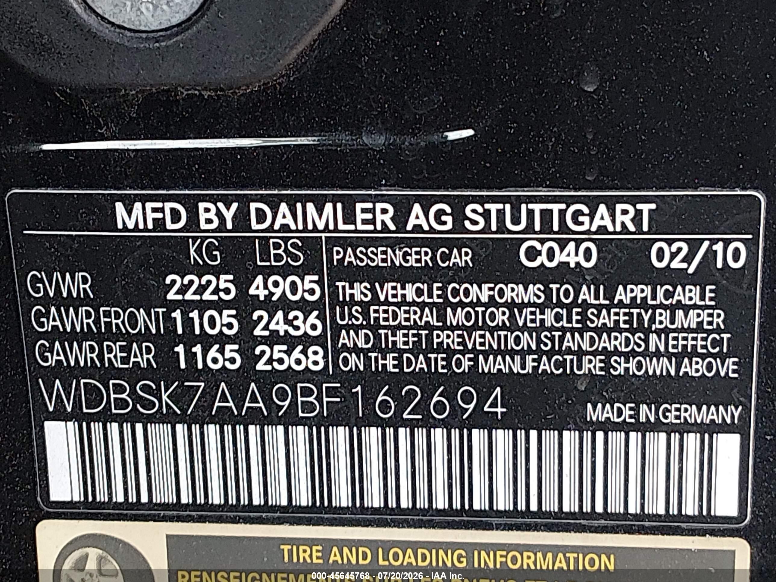 2011 Mercedes-benz Sl 63 Amg   Черный vin: WDBSK7AA9BF162694