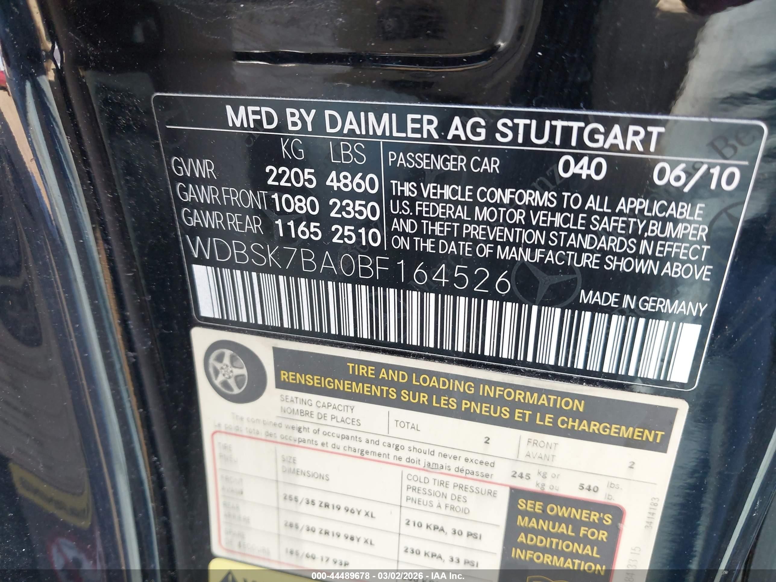2011 Mercedes-benz Sl 550   Black vin: WDBSK7BA0BF164526