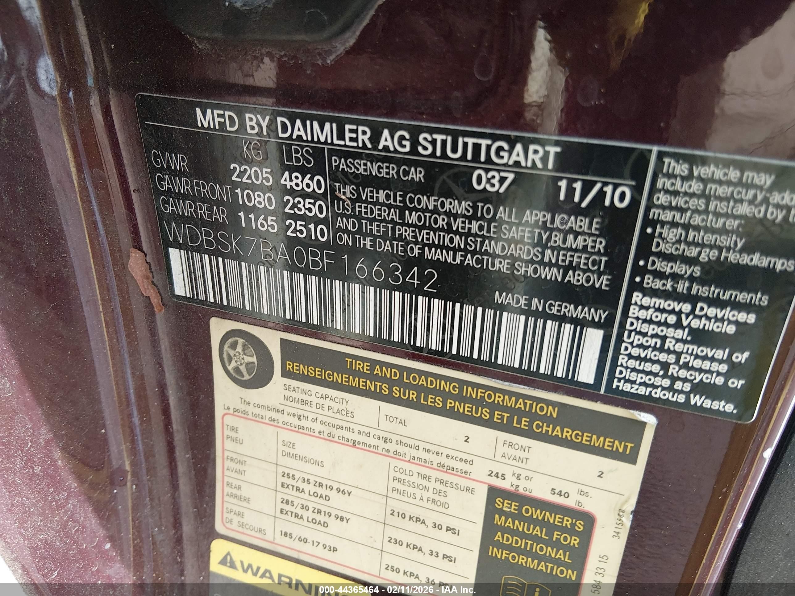 2011 Mercedes-benz Sl 550   Burgundy vin: WDBSK7BA0BF166342