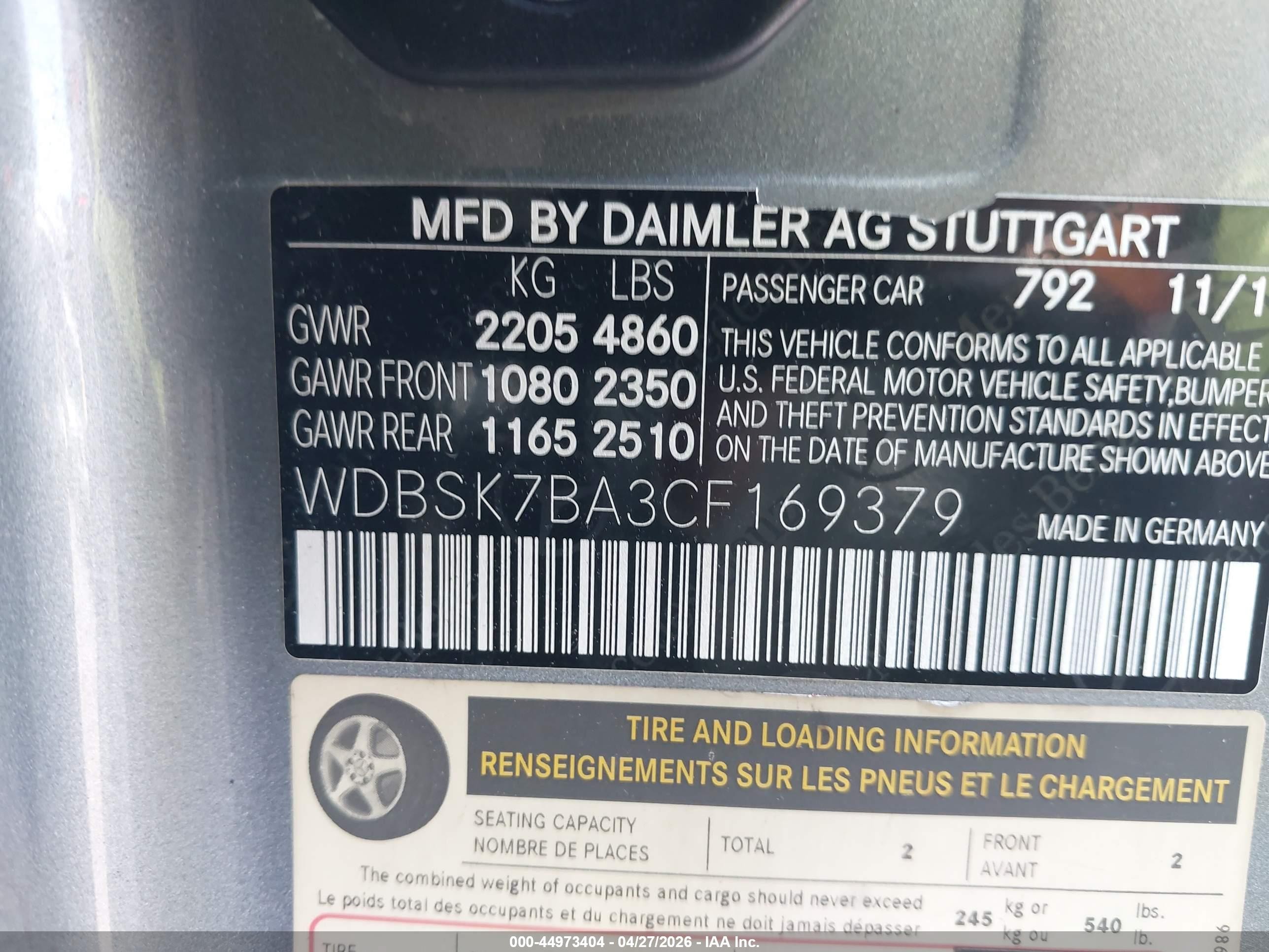 2012 Mercedes-benz Sl 550   Silver vin: WDBSK7BA3CF169379