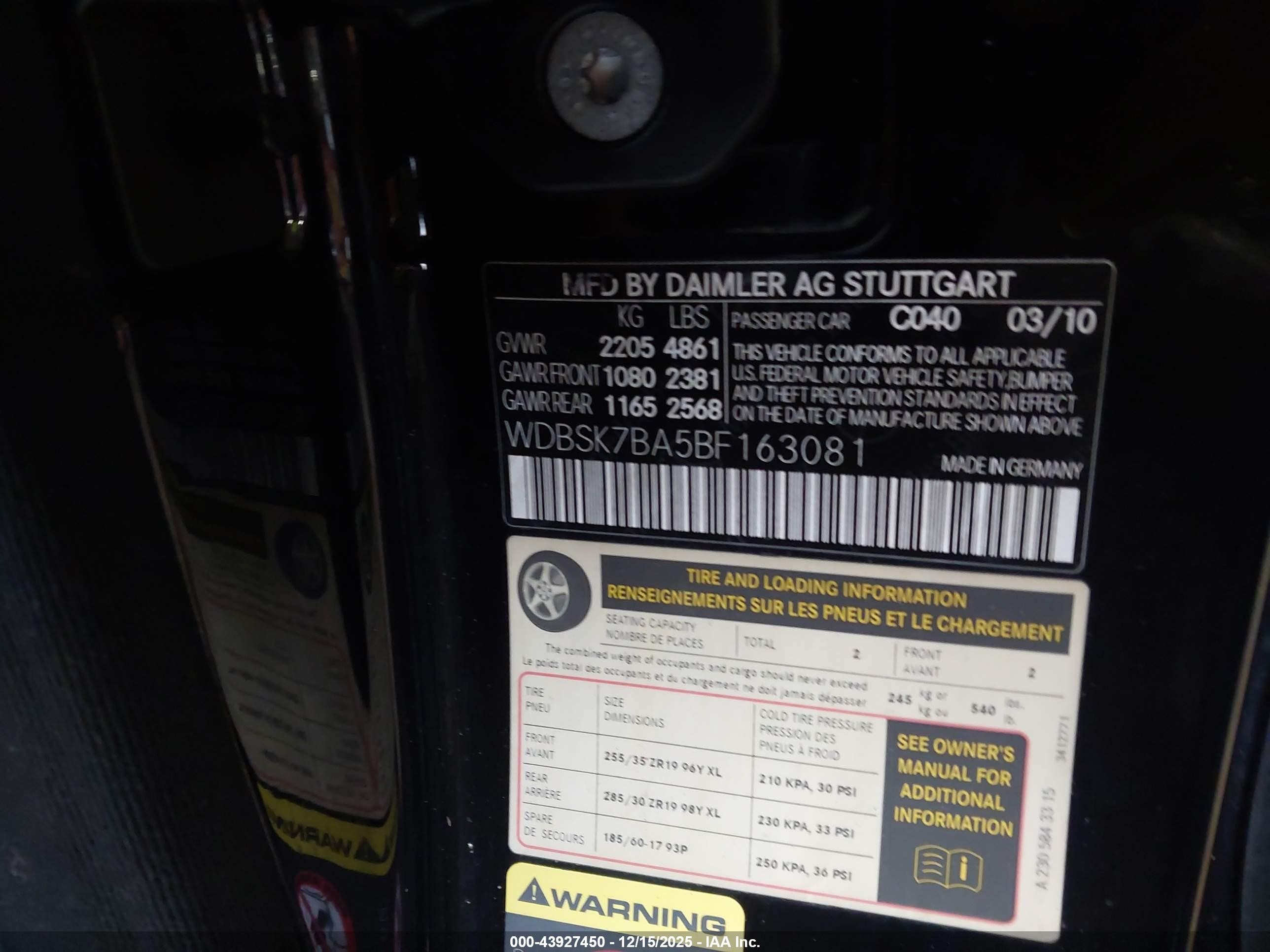 2011 Mercedes-benz Sl 550   Black vin: WDBSK7BA5BF163081