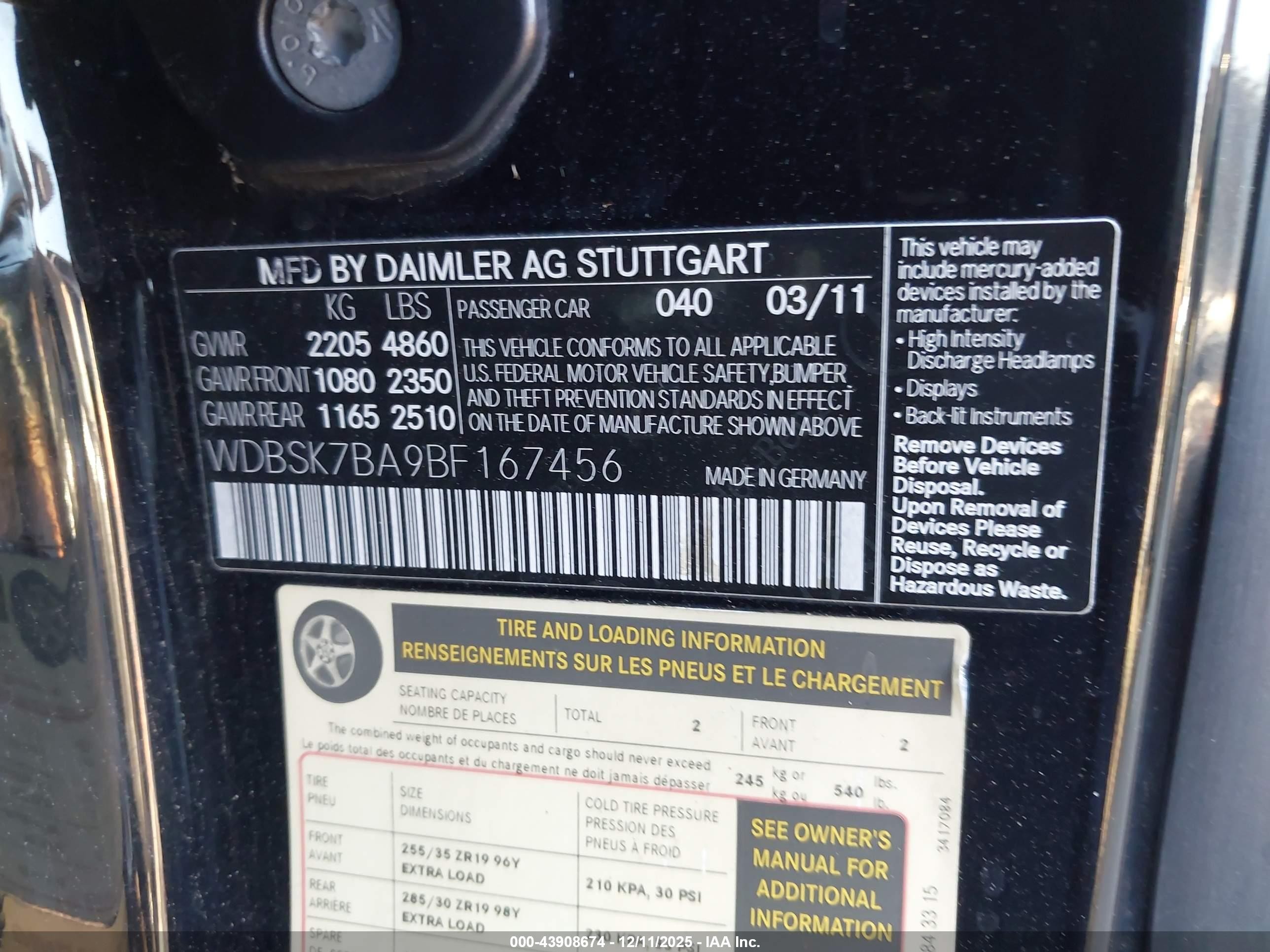 2011 Mercedes-benz Sl 550   Black vin: WDBSK7BA9BF167456