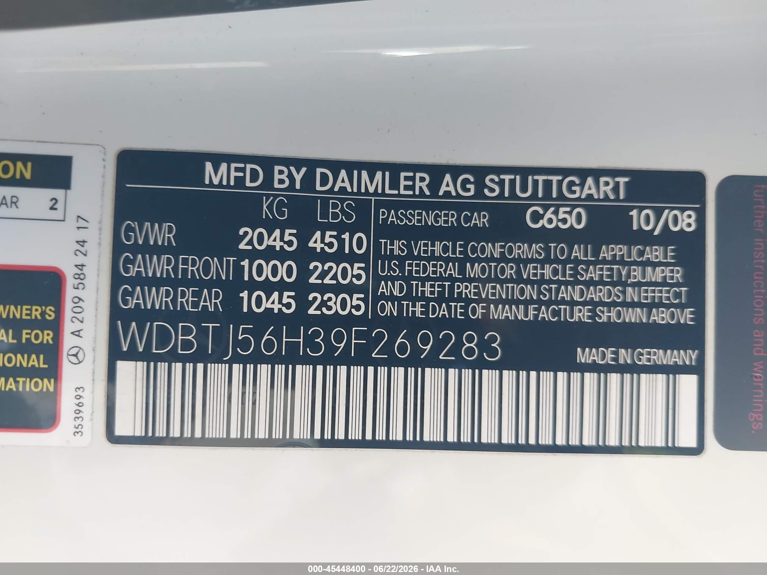 2009 Mercedes-benz Clk 350   Белый vin: WDBTJ56H39F269283