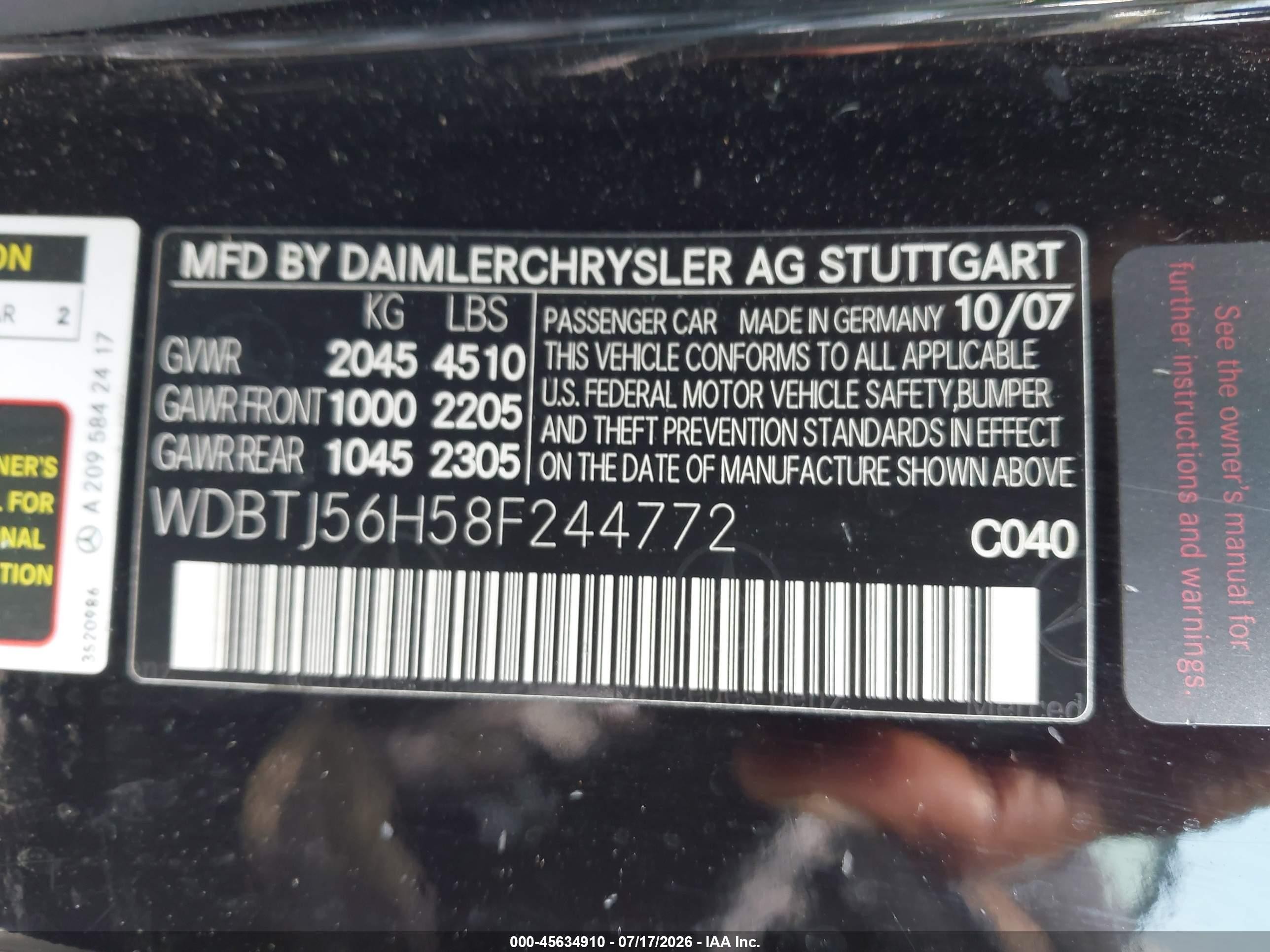 2008 Mercedes-benz Clk 350   Black vin: WDBTJ56H58F244772