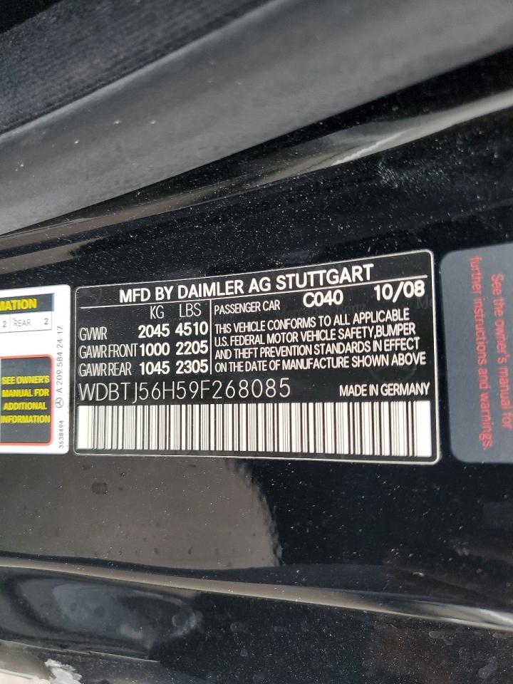 2009 Mercedes-benz Clk 350 Black vin: WDBTJ56H59F268085