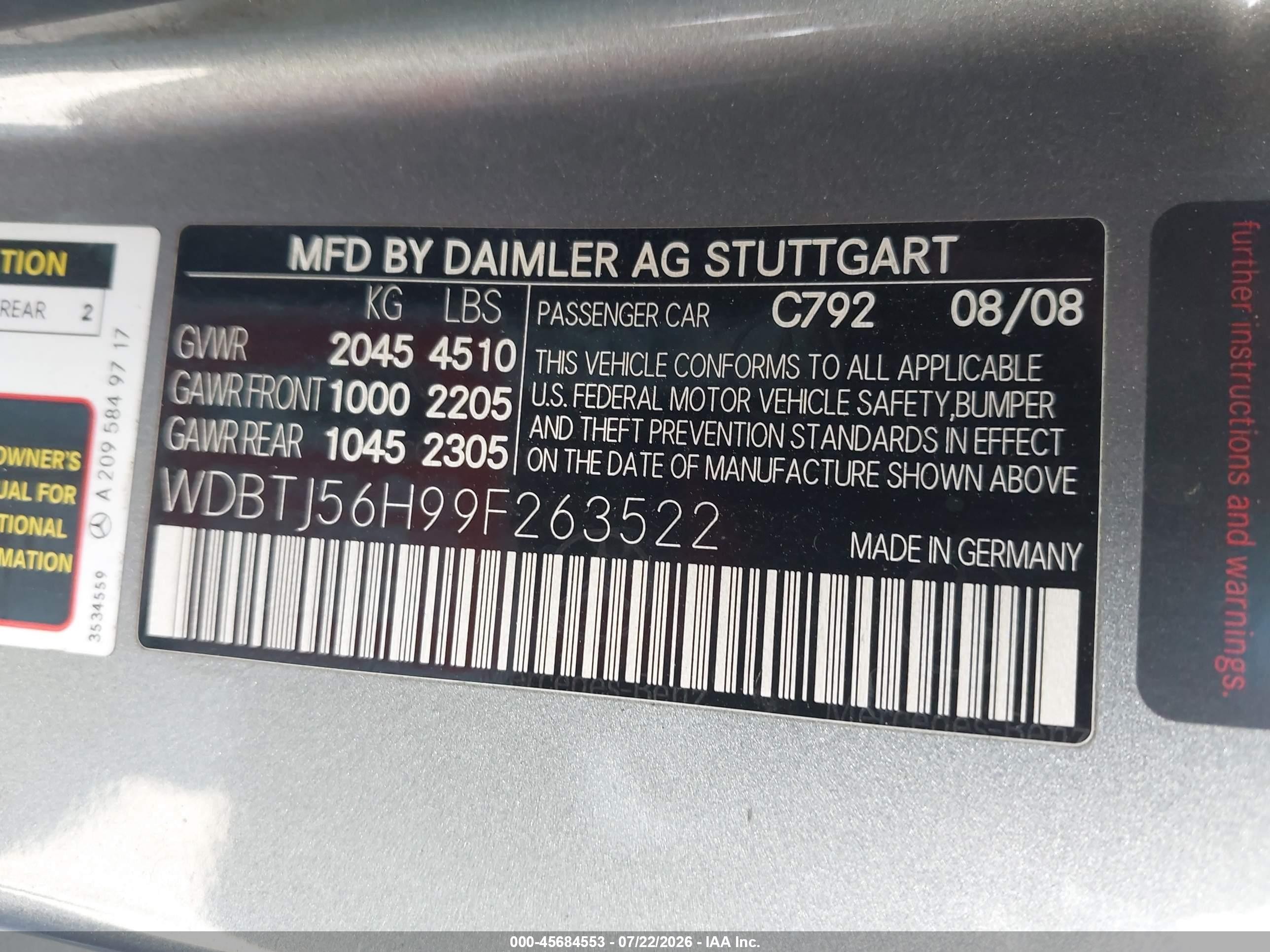 2009 Mercedes-benz Clk 350   Silver vin: WDBTJ56H99F263522