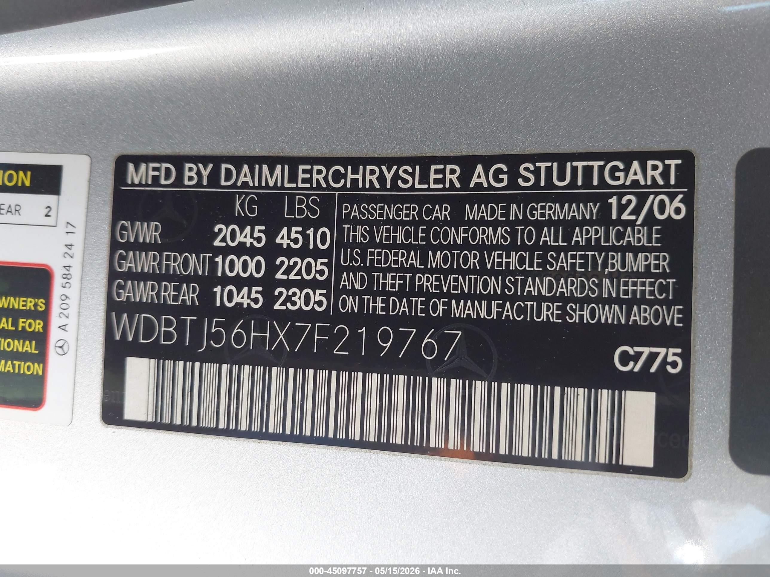 2007 Mercedes-benz Clk 350   Silver vin: WDBTJ56HX7F219767