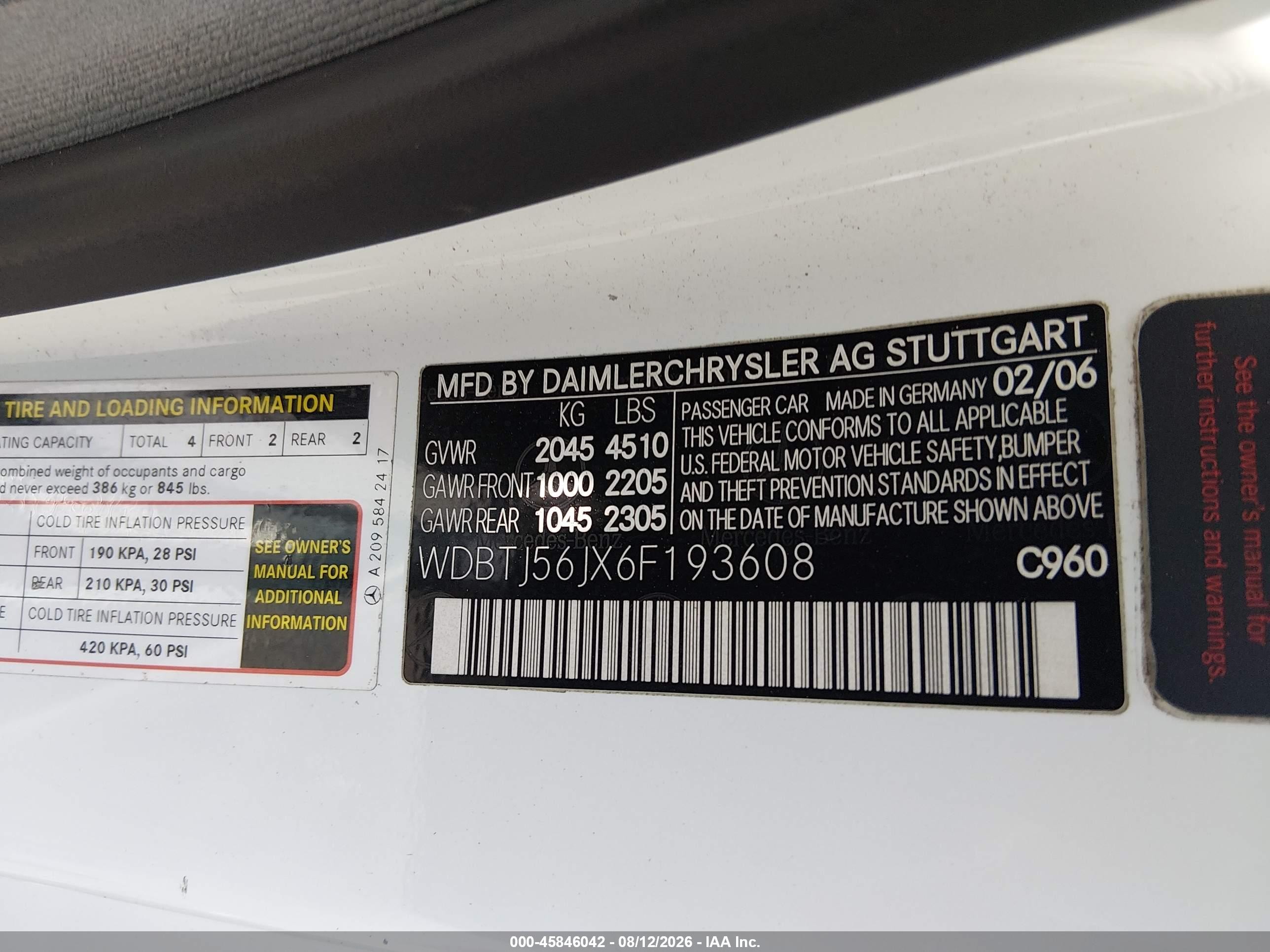 2006 Mercedes-benz Clk 350   Белый vin: WDBTJ56JX6F193608