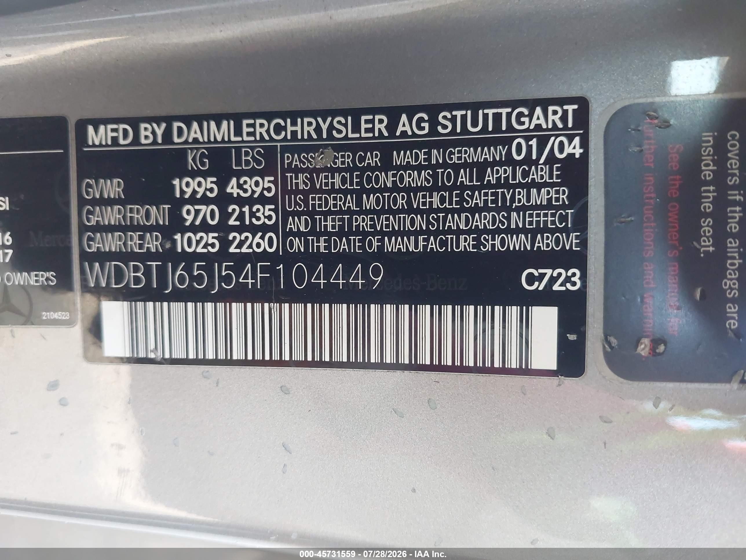 2004 Mercedes-benz Clk 320   Champagne vin: WDBTJ65J54F104449