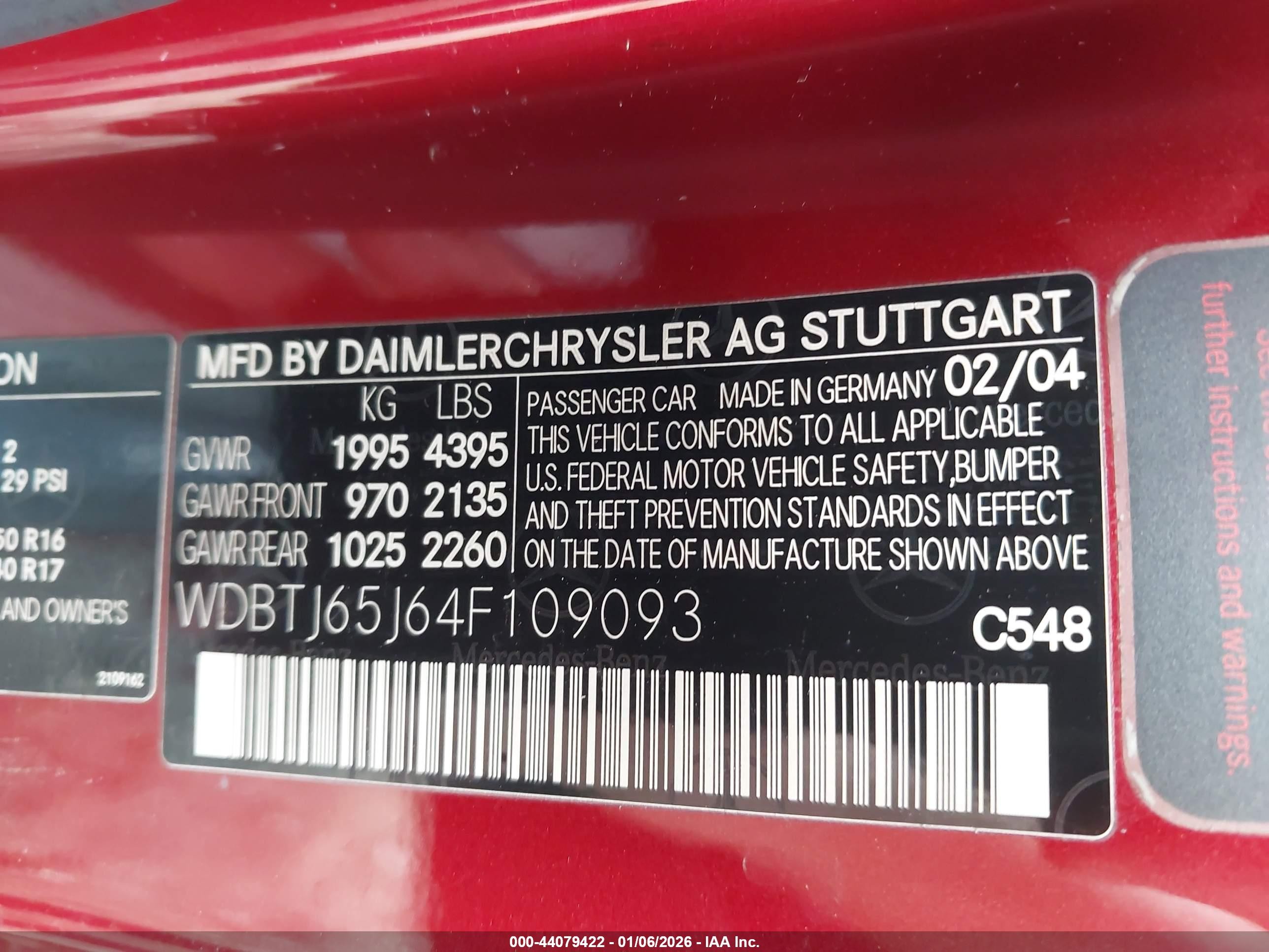 2004 Mercedes-benz Clk 320   Red vin: WDBTJ65J64F109093