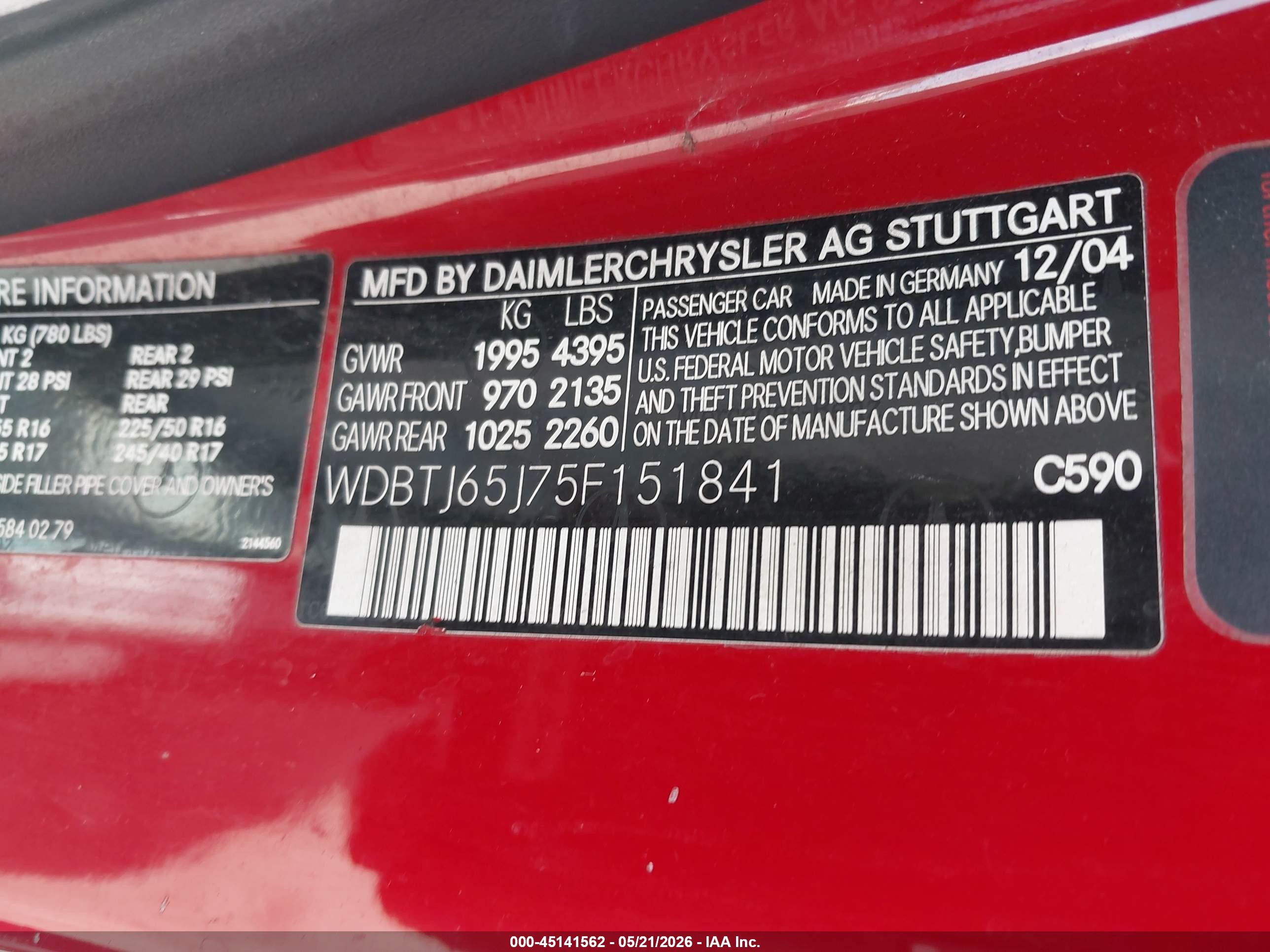 2005 Mercedes-benz Clk 320   Red vin: WDBTJ65J75F151841