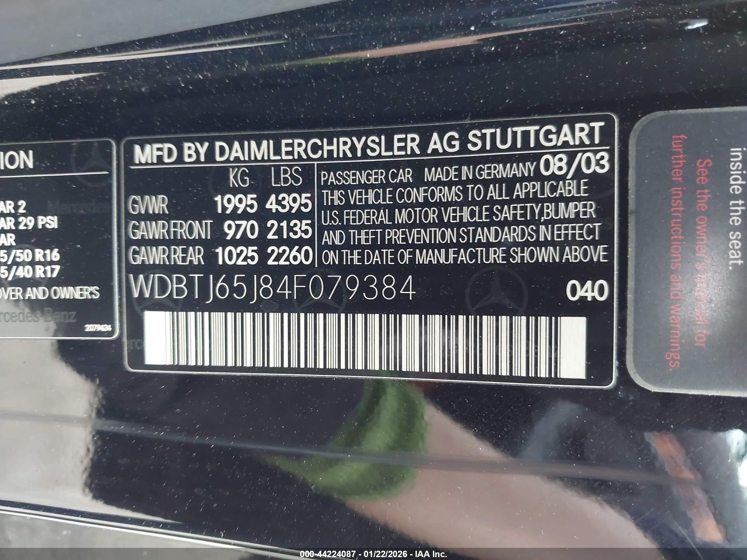 2004 Mercedes-benz Clk 320   Black vin: WDBTJ65J84F079384