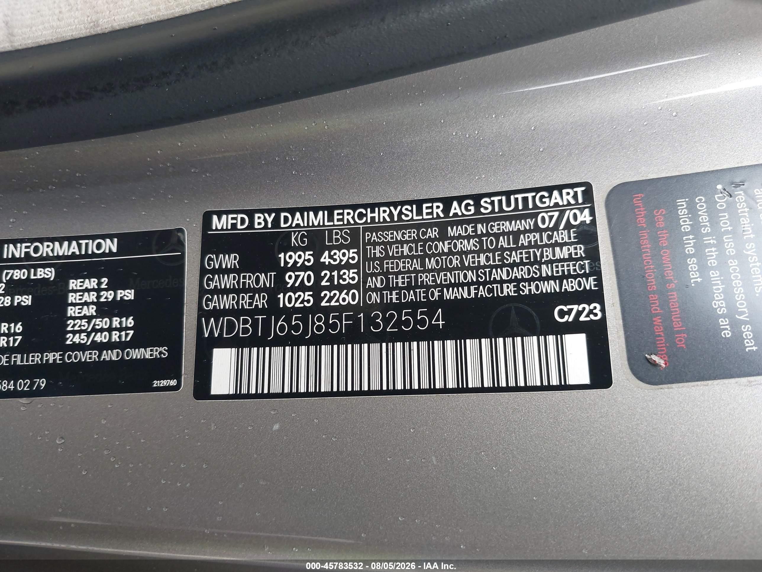 2005 Mercedes-benz Clk 320   Silver vin: WDBTJ65J85F132554